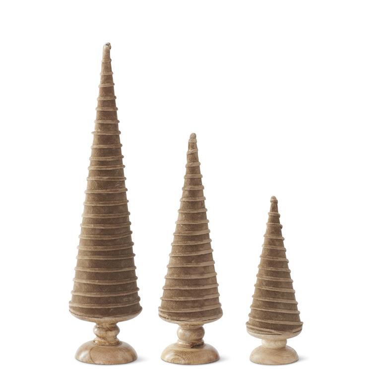Velvet Swirl Christmas Trees, Set of 3 – Tan