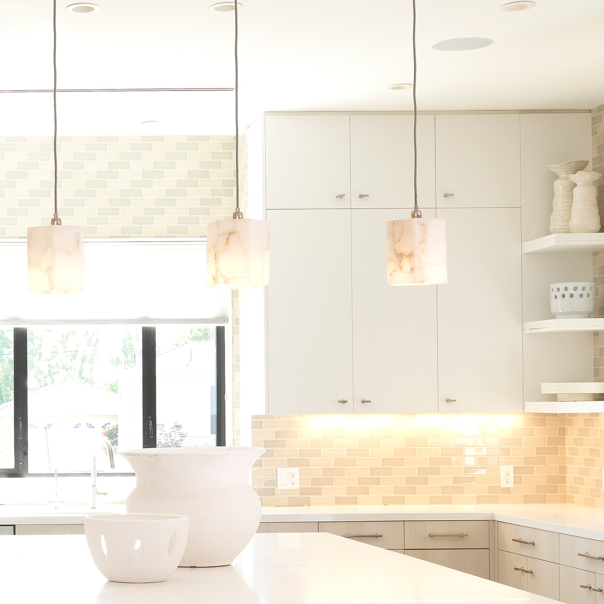 Borealis Alabaster Hexagon 1-Light Pendant by Jamie Young