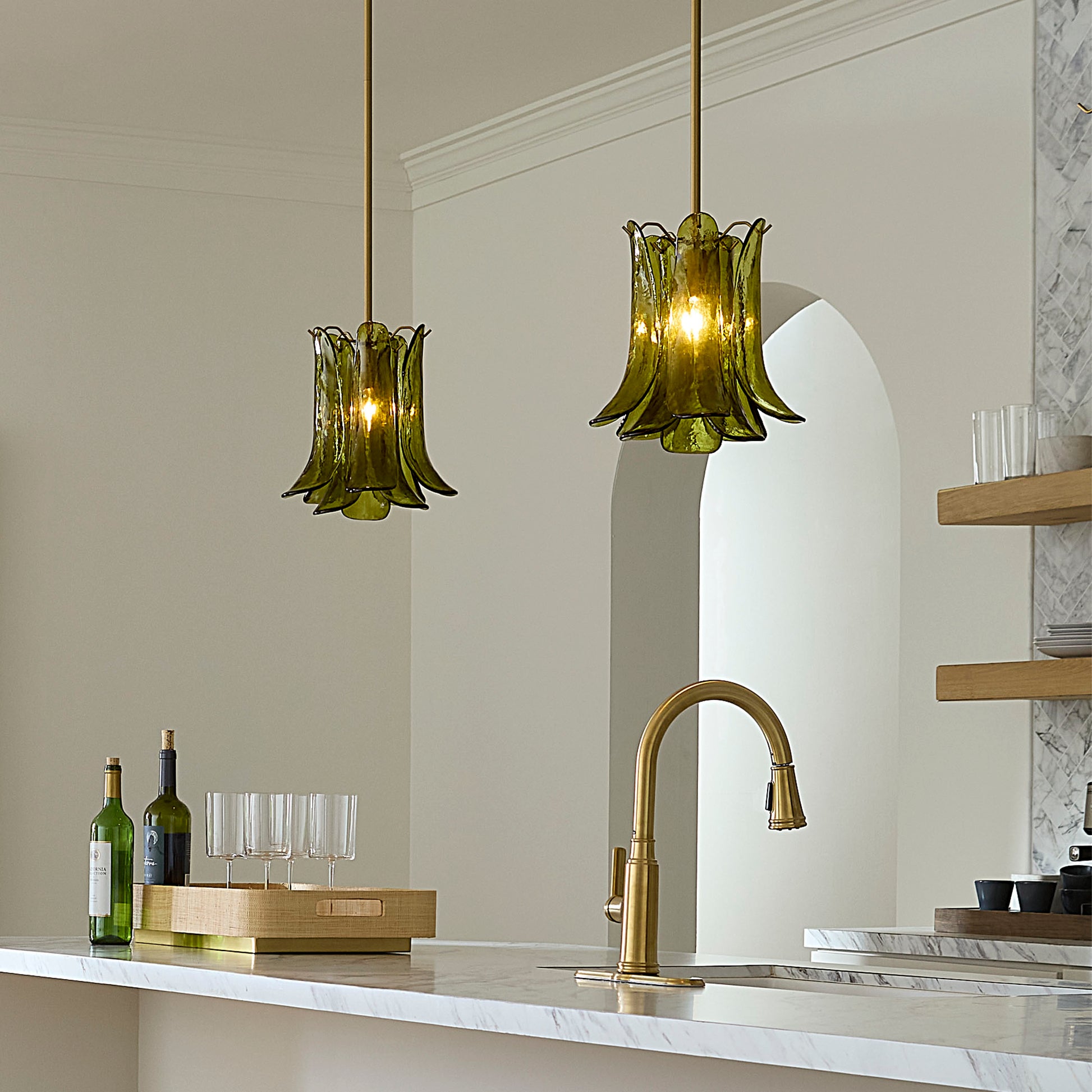 Cala 1-Light Blown Glass Pendant, Green by Jamie Young