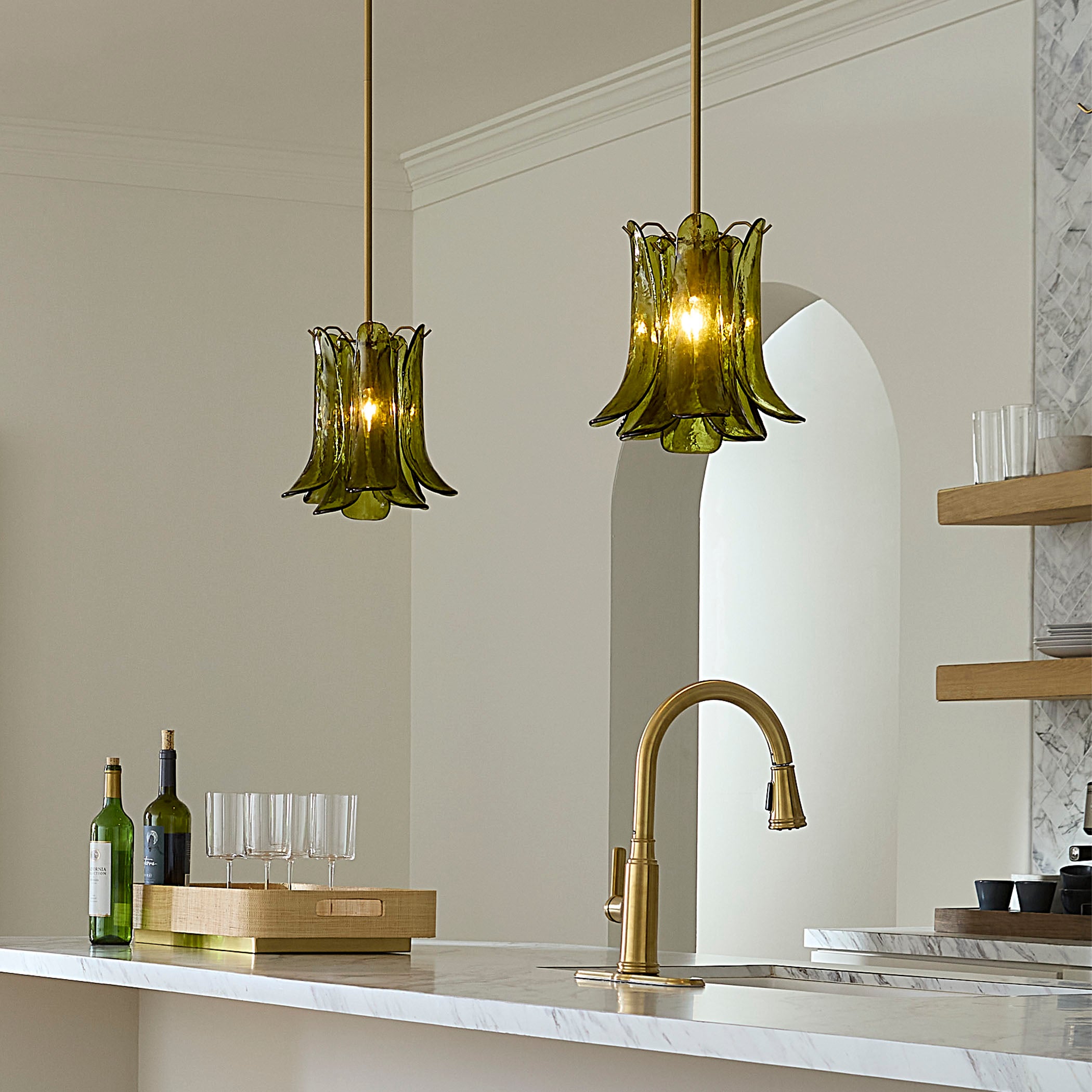 Cala 1-Light Blown Glass Pendant, Green by Jamie Young