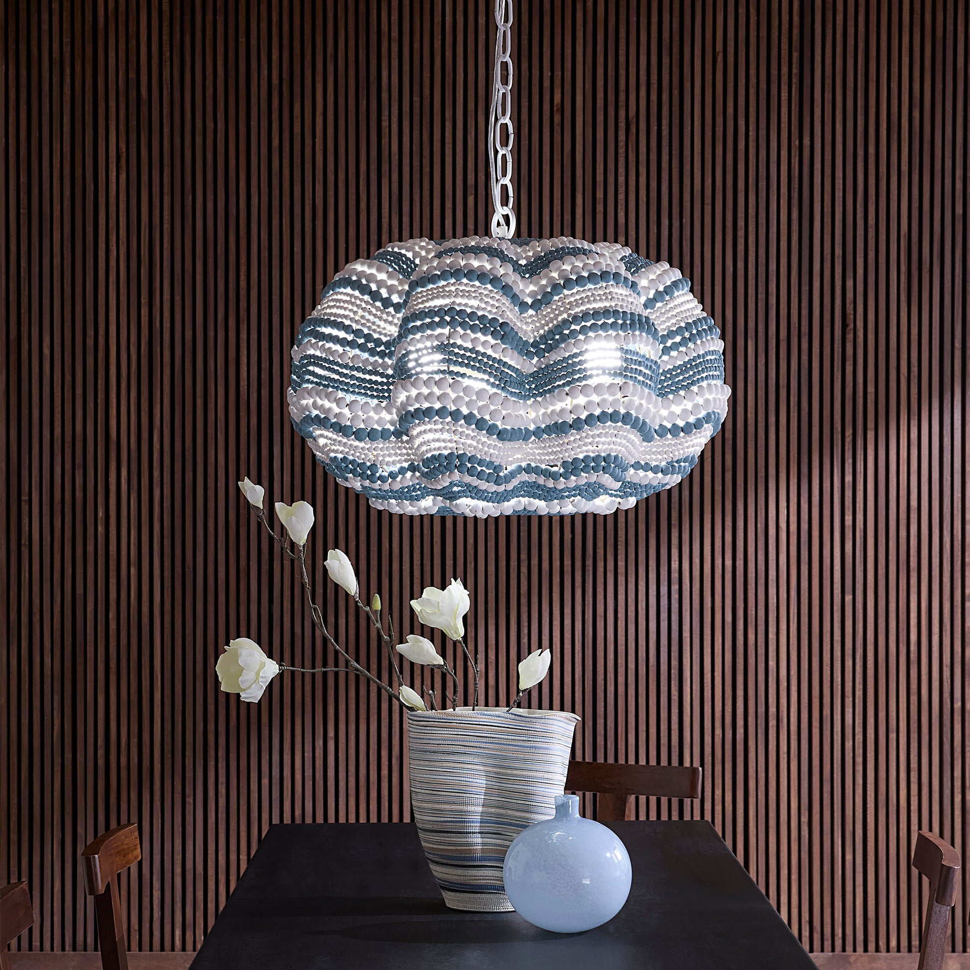 Clamshell Wood Beaded 4-Light Small Chandelier by Jamie Young