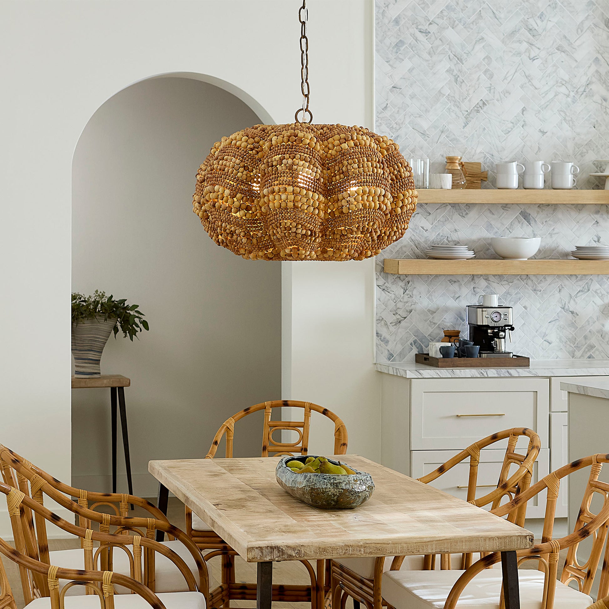 Clamshell Wood Beaded 4-Light Small Chandelier by Jamie Young