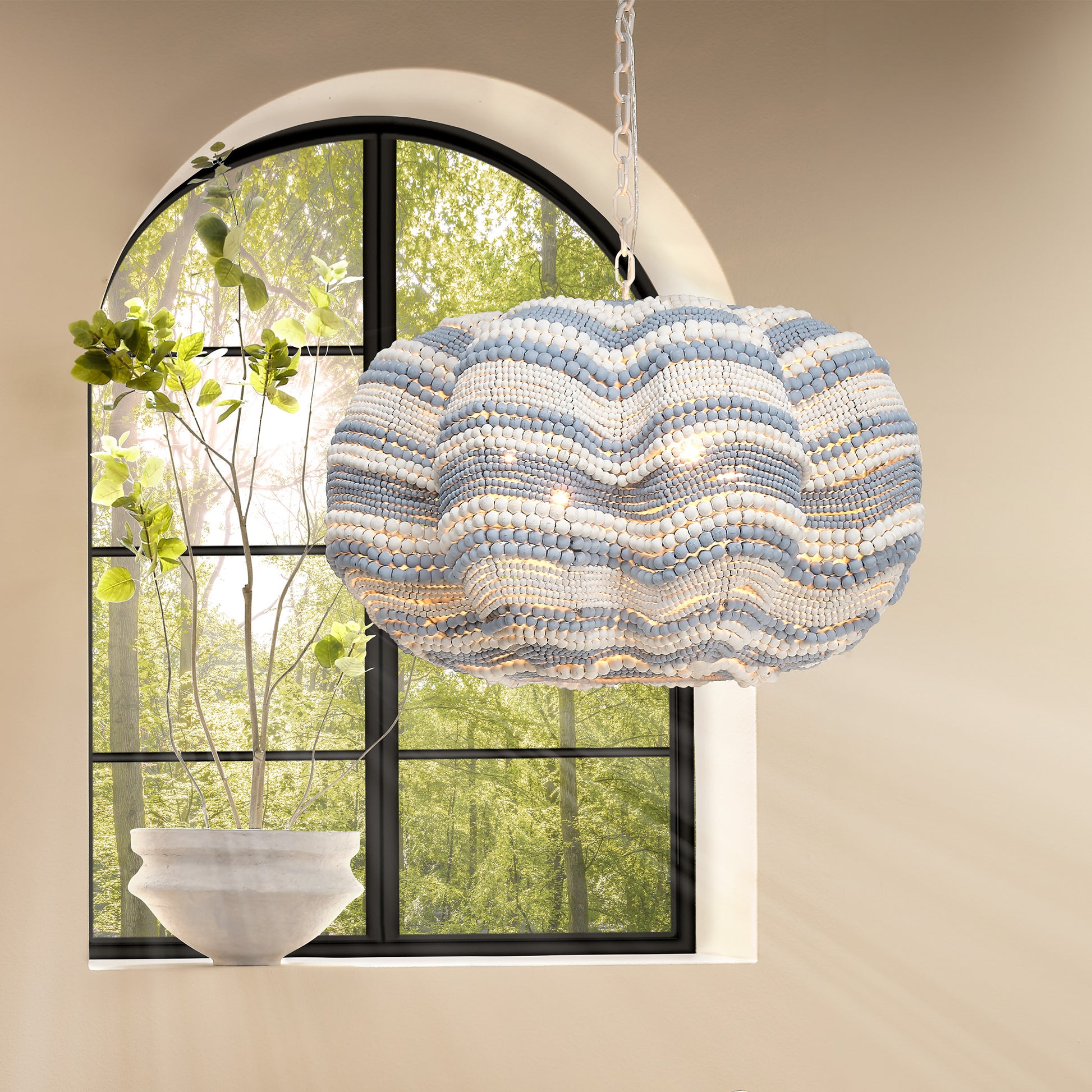 Clamshell Wood Beaded 4-Light Chandelier by Jamie Young