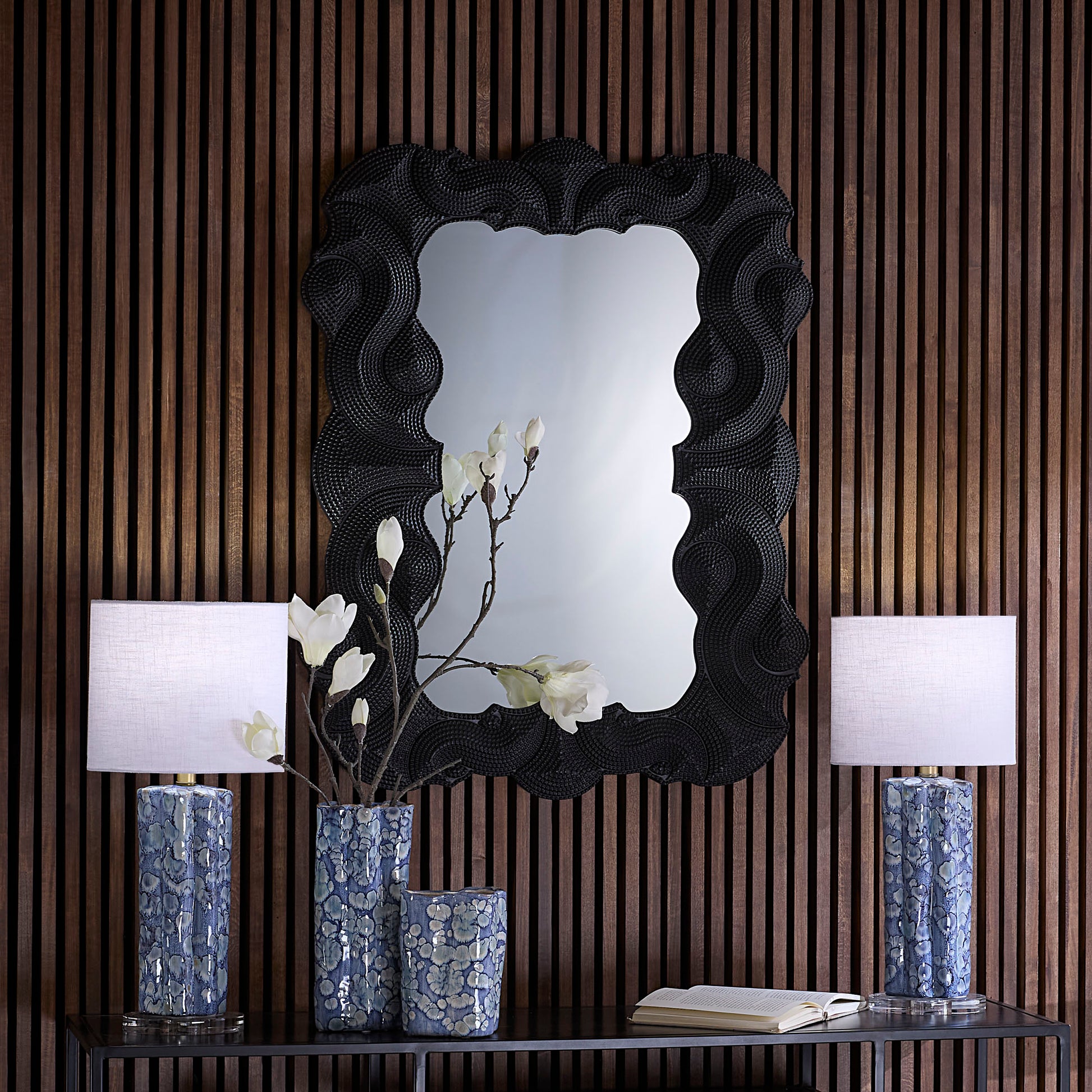 Baroque Resin Wall Mirror, Black by Jamie Young