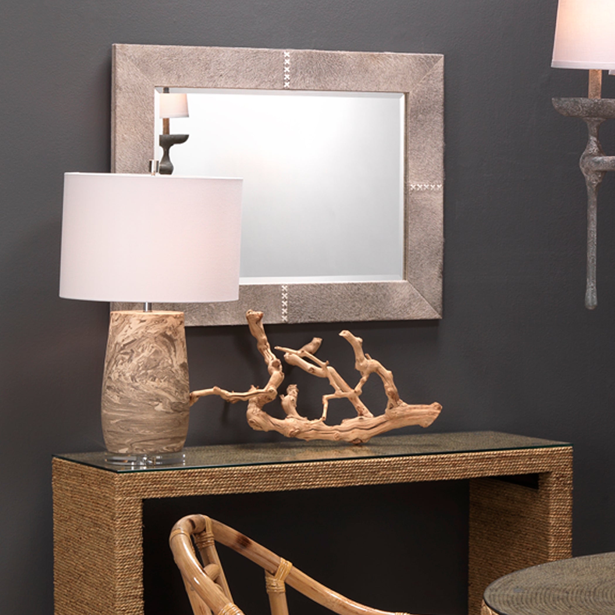 Cross Stitch Rectangle Hide Wall Mirror by Jamie Young