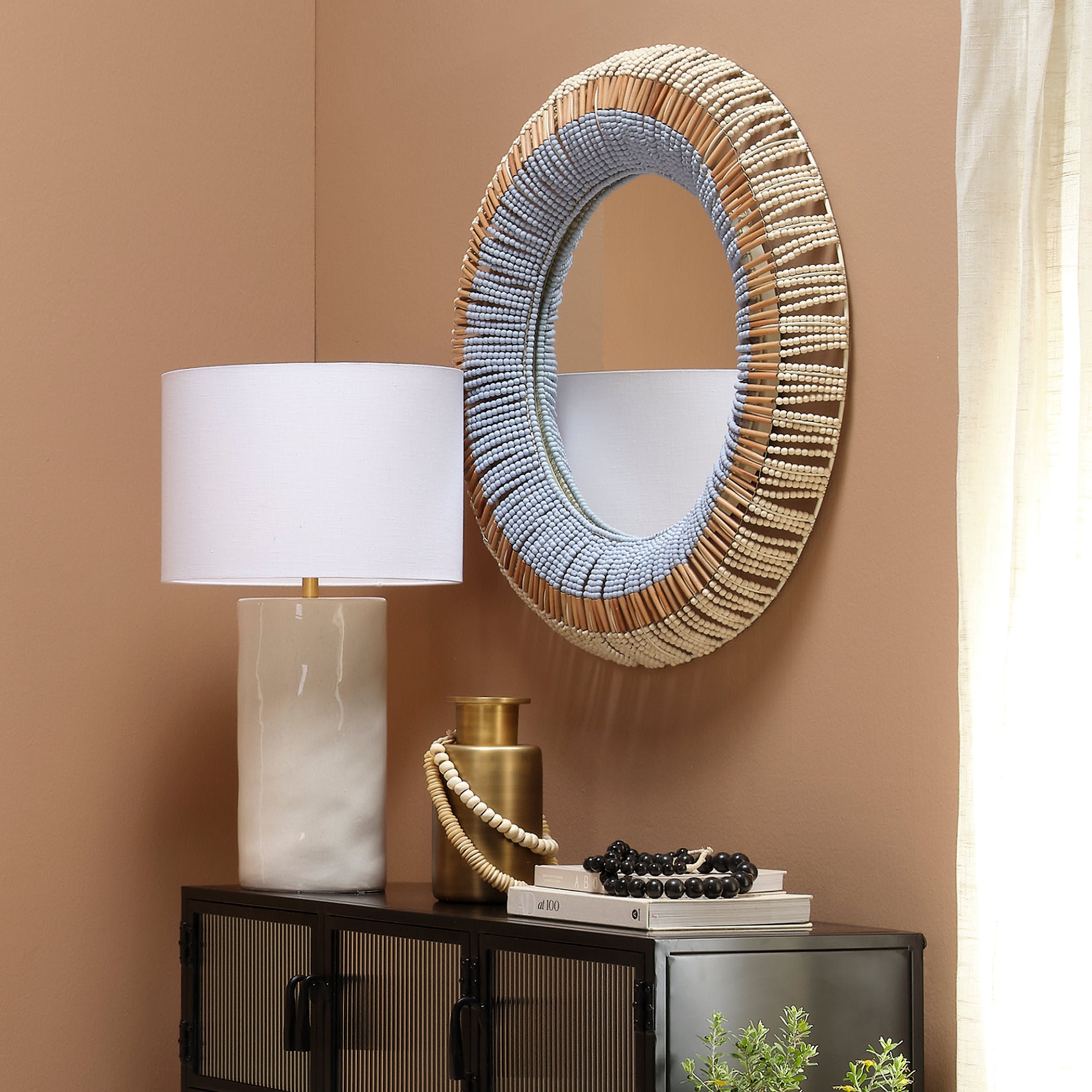 Native Beaded Round Wall Mirror by Jamie Young