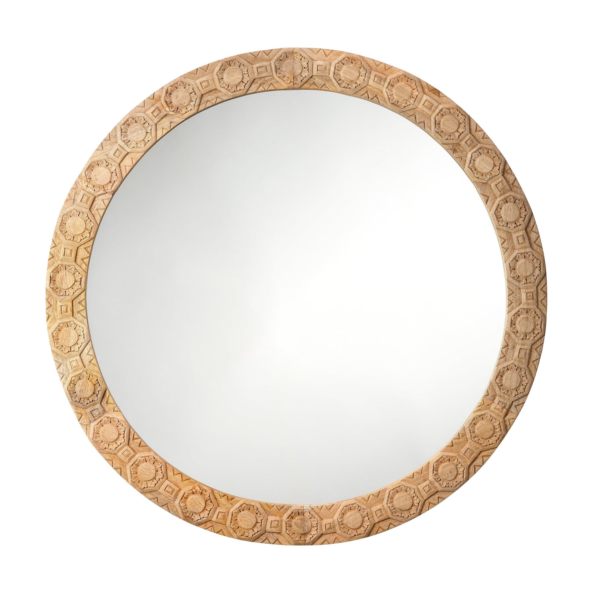 Relief Wood Carved Wall Mirror Round by Jamie Young