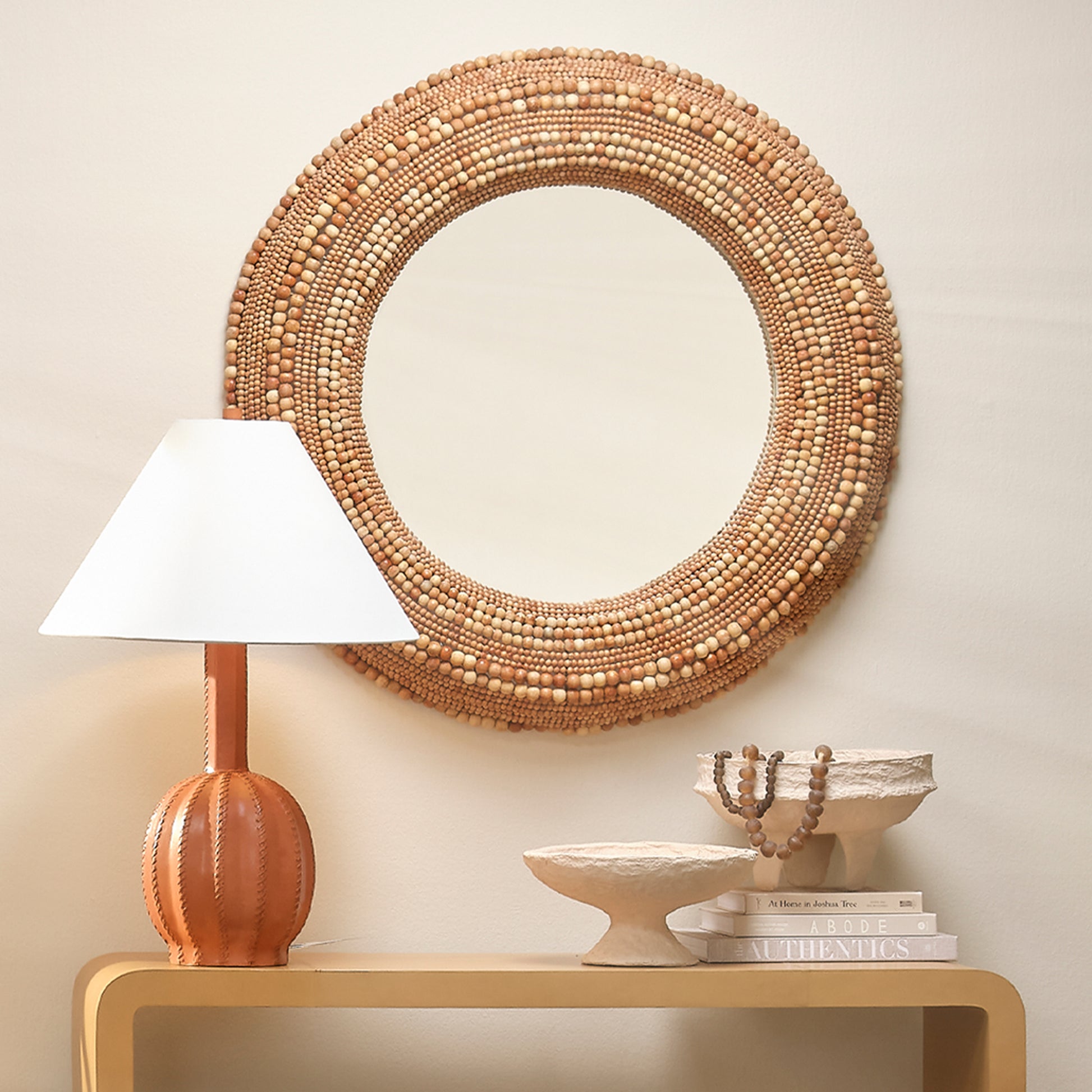 Strand Wood Beaded Round Wall Mirror by Jamie Young