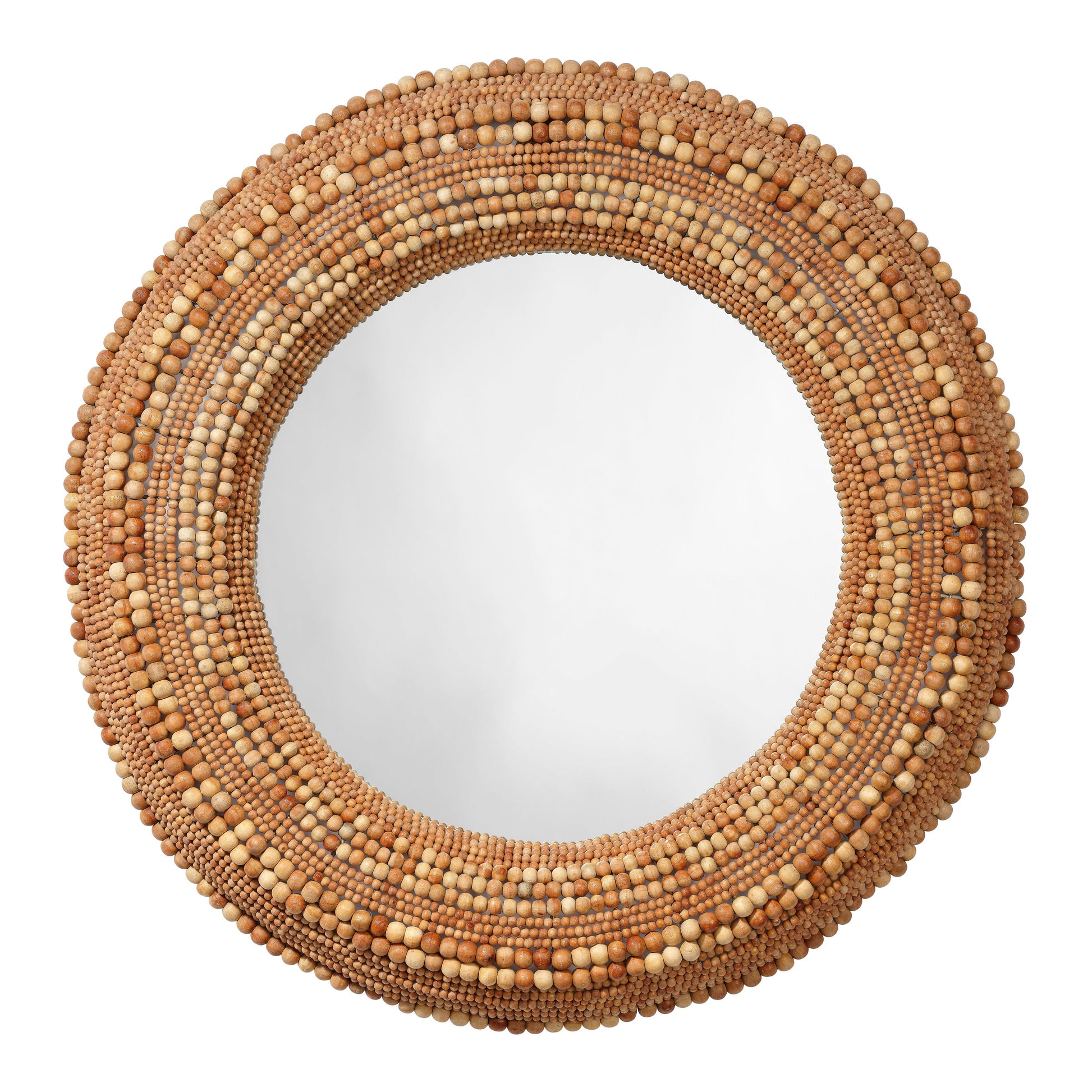 Strand Wood Beaded Round Wall Mirror Natural by Jamie Young