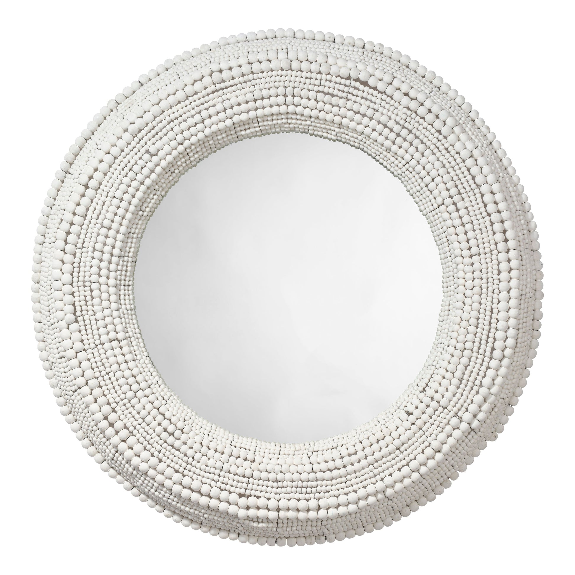 Strand Wood Beaded Round Wall Mirror White by Jamie Young