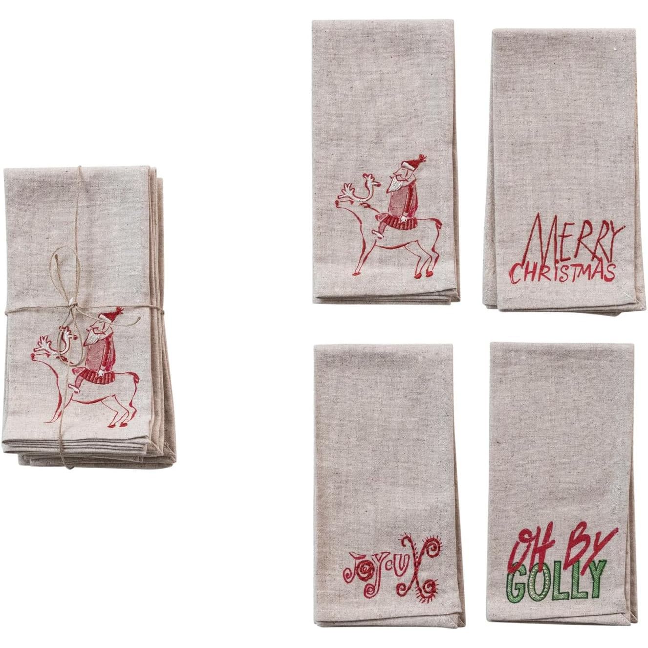 Christmas Saying Square Cotton Napkins – Set of 4 by Creative Co-op