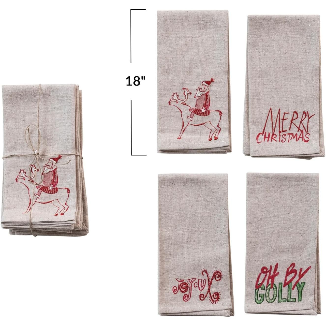Christmas Saying Square Cotton Napkins – Set of 4 by Creative Co-op