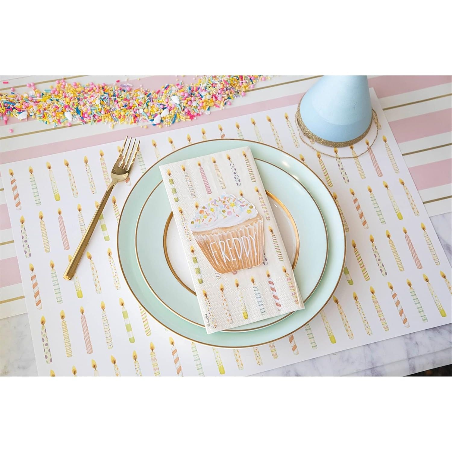 Pink & Gold Awning Stripe PaperTable Runner by Hester & Cook
