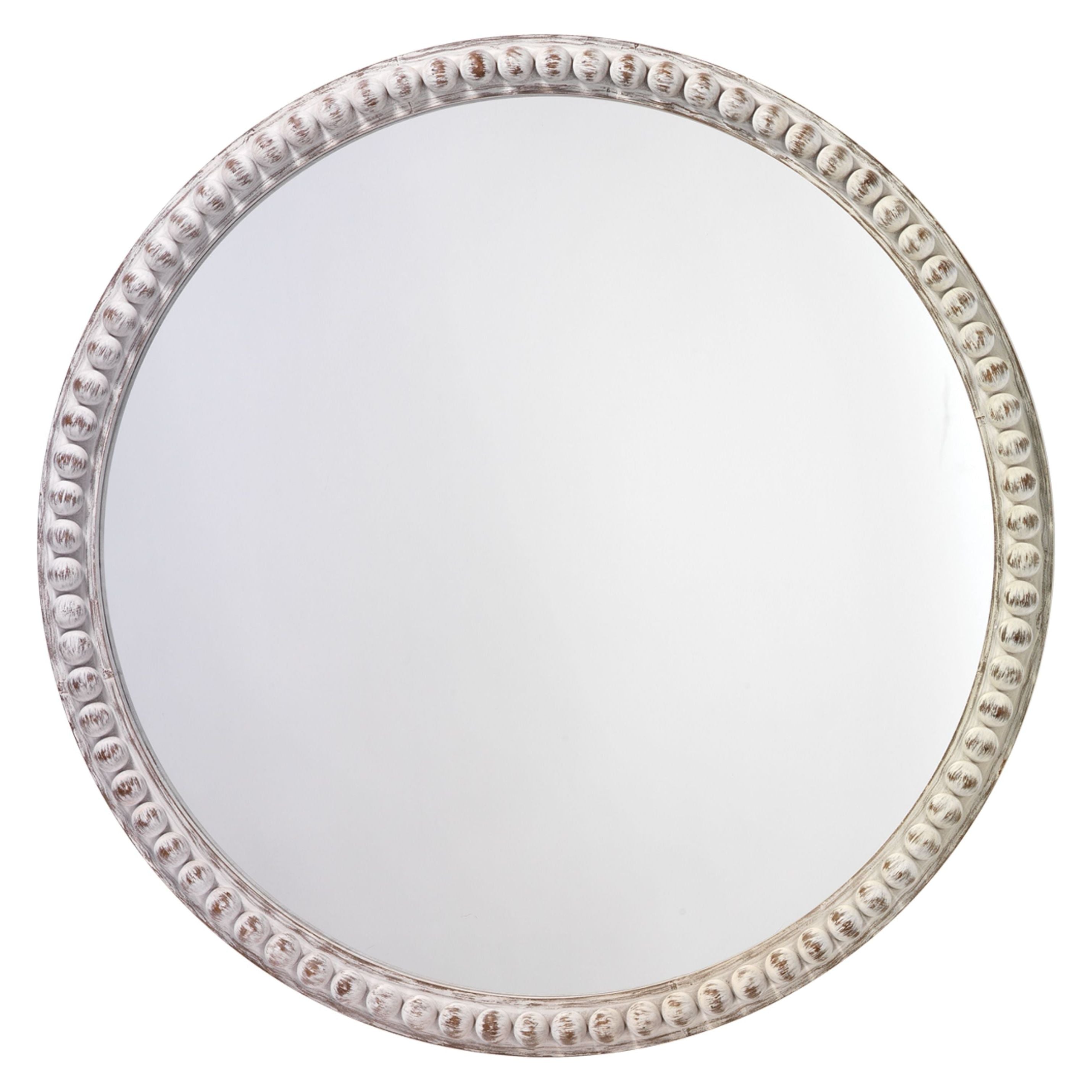 Audrey Beaded Wood Round Wall Mirror, White Washed by Jamie Young