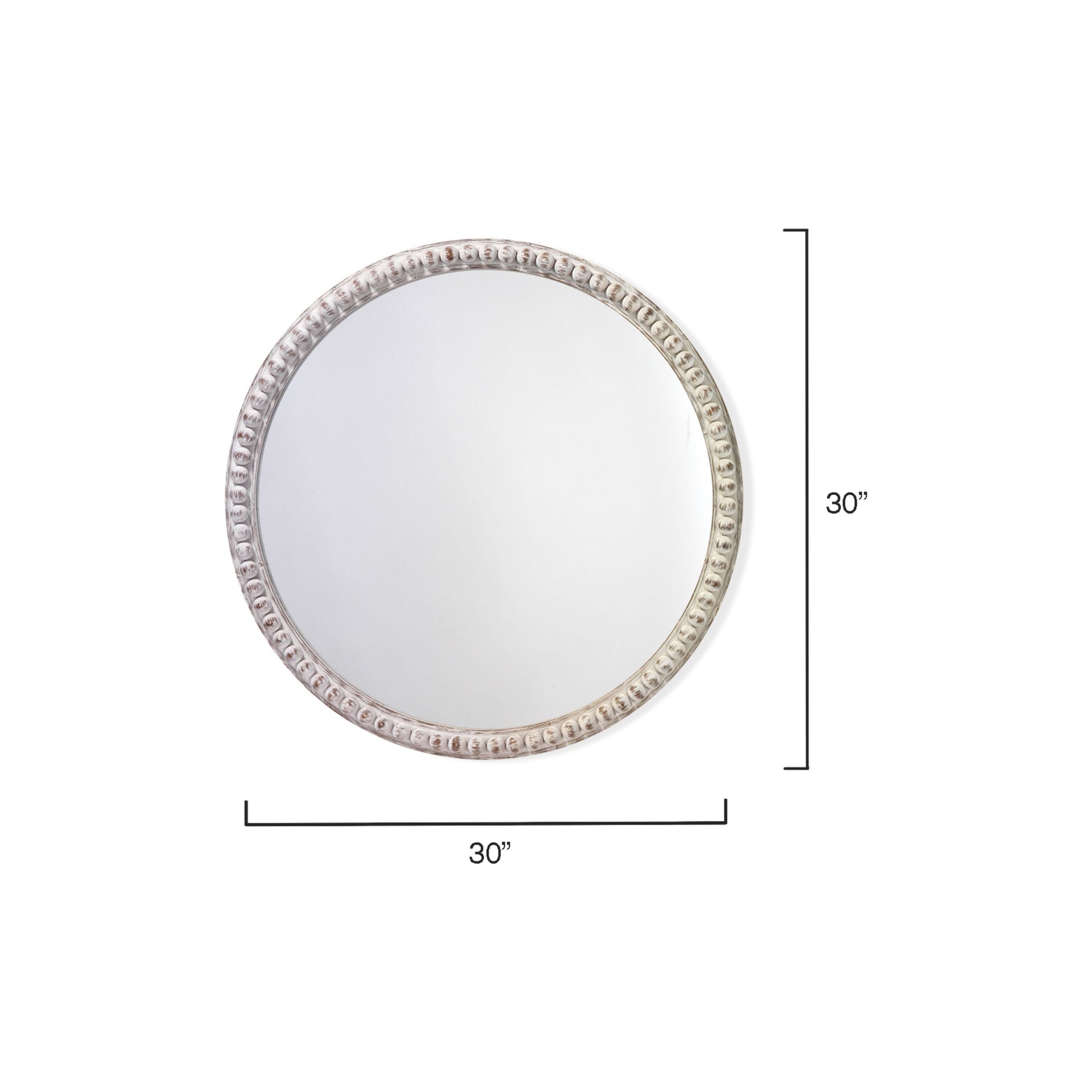 Audrey Beaded Wood Round Wall Mirror, White Washed by Jamie Young