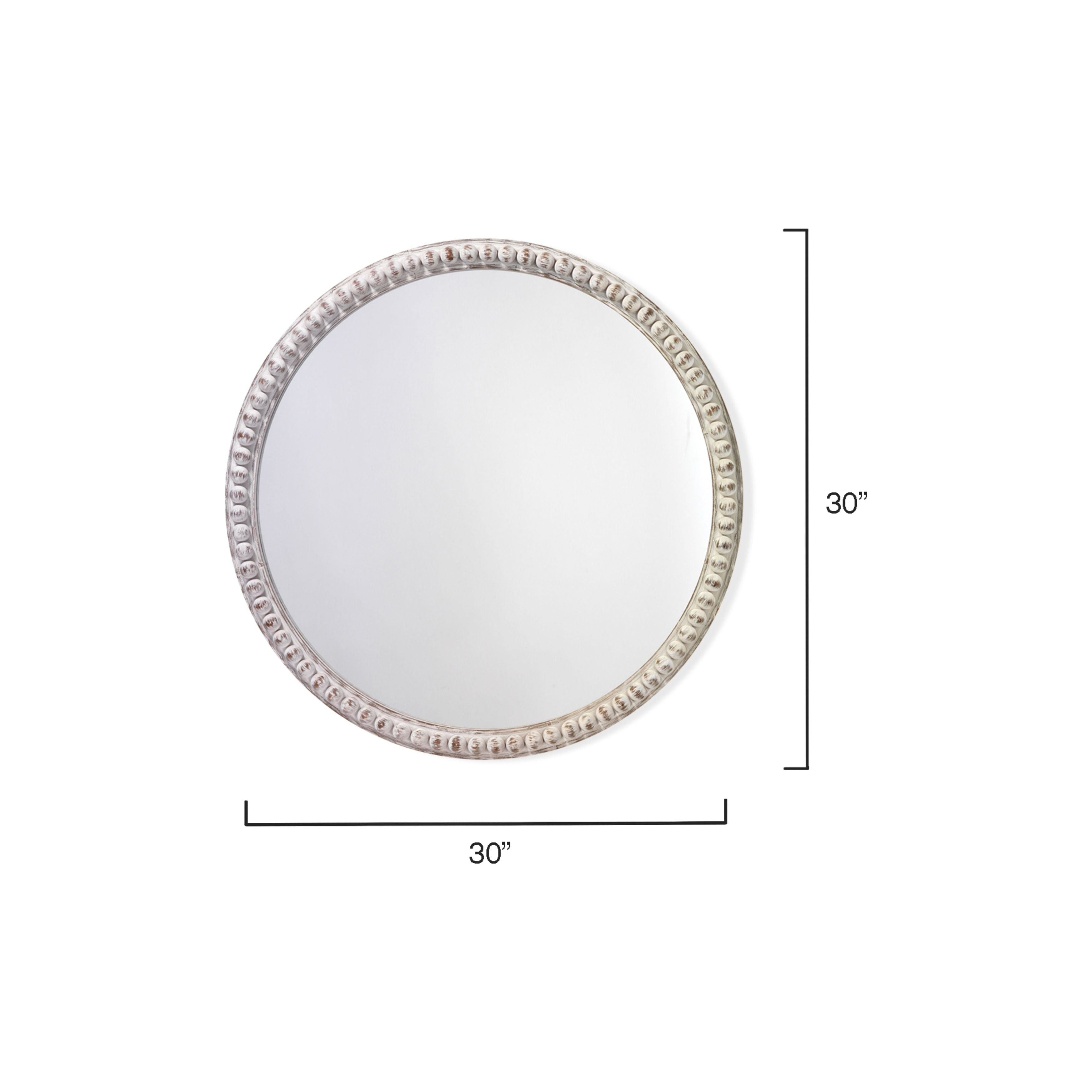 Audrey Beaded Wood Round Wall Mirror, White Washed by Jamie Young