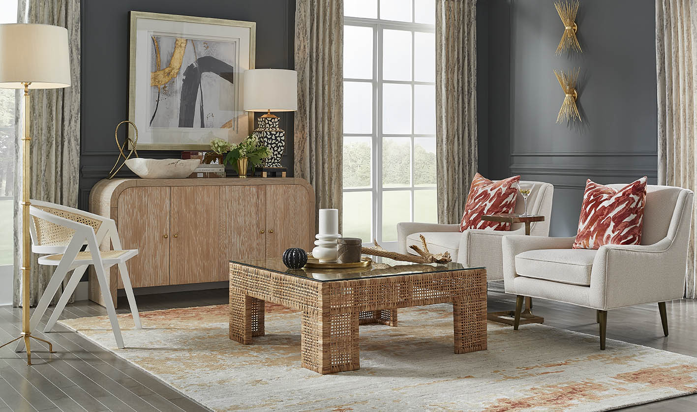 Charlie Square Coffee Table – Natural Rattan | Worlds Away