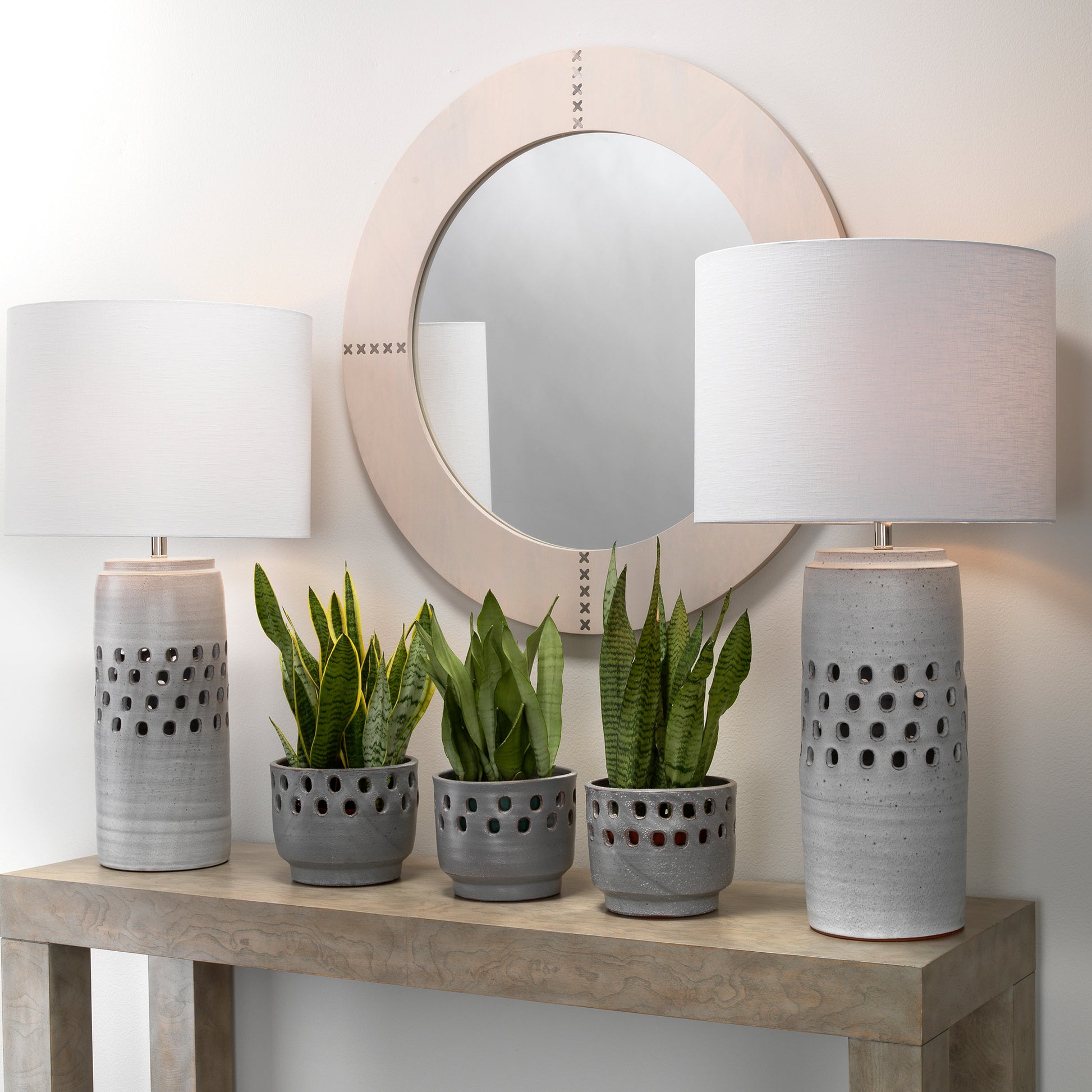 Round Cross Stitch Round Wall Mirror by Jamie Young