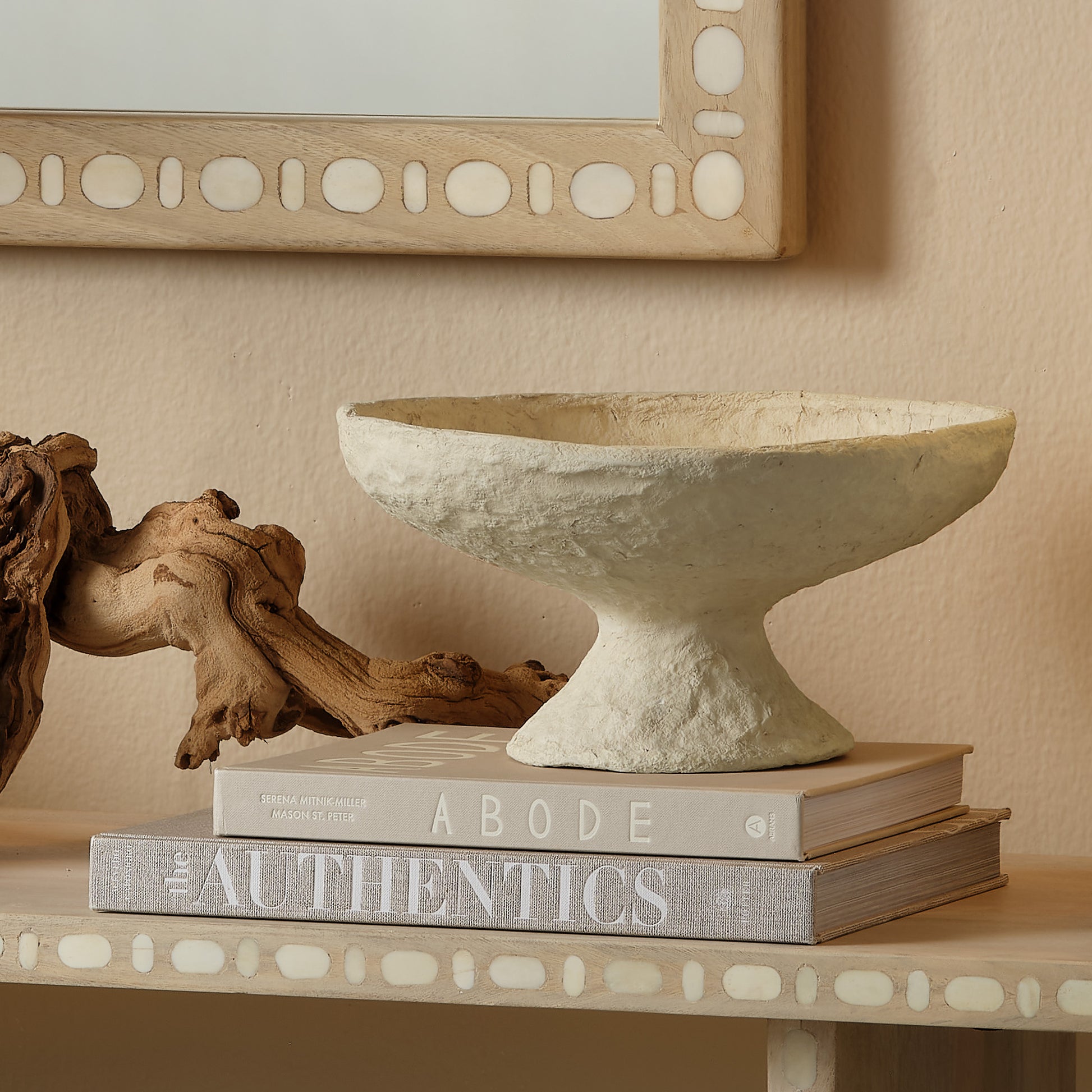Garden Cotton Mache Pedestal Decorative Bowl, Cream by Jamie Young