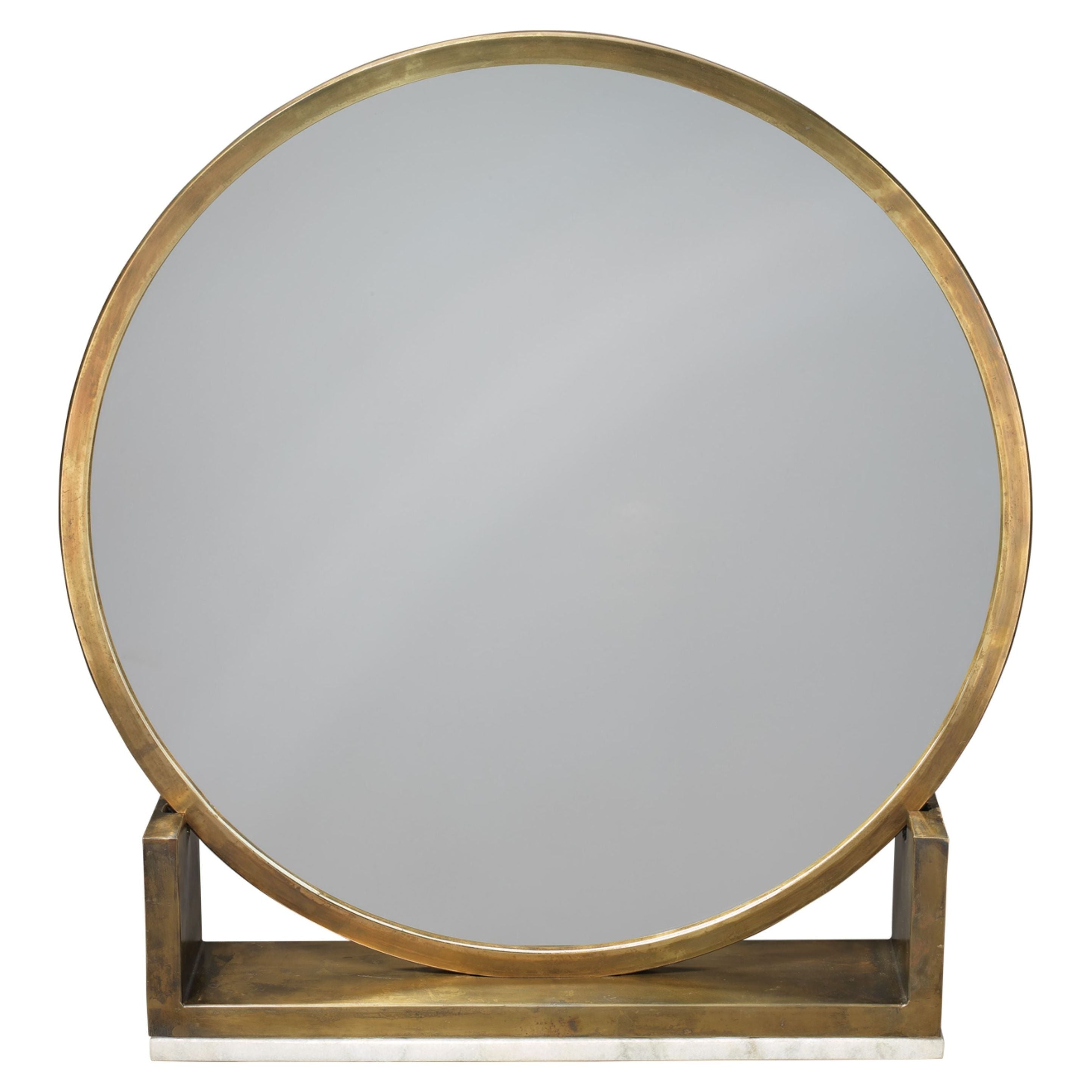 Odyssey Decorative Round Table Mirror Antique Brass by Jamie Young