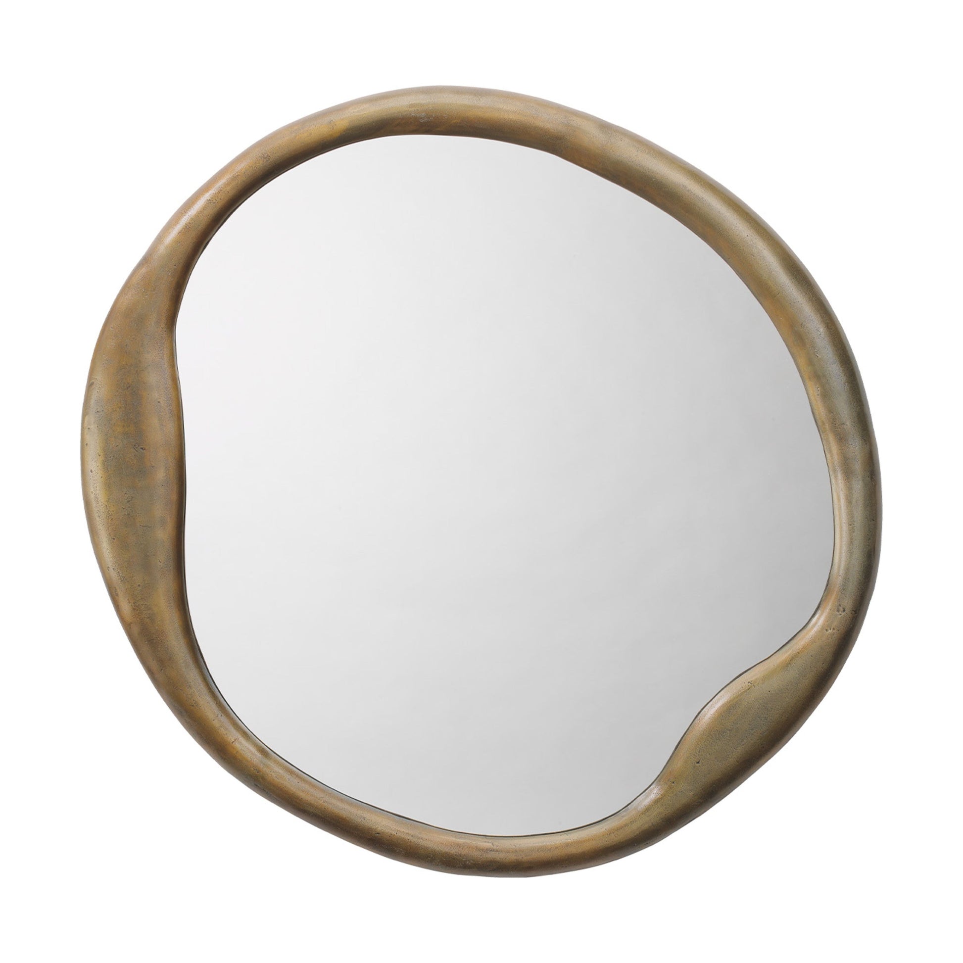 Organic Metal Round Wall Mirror Antique Brass by Jamie Young