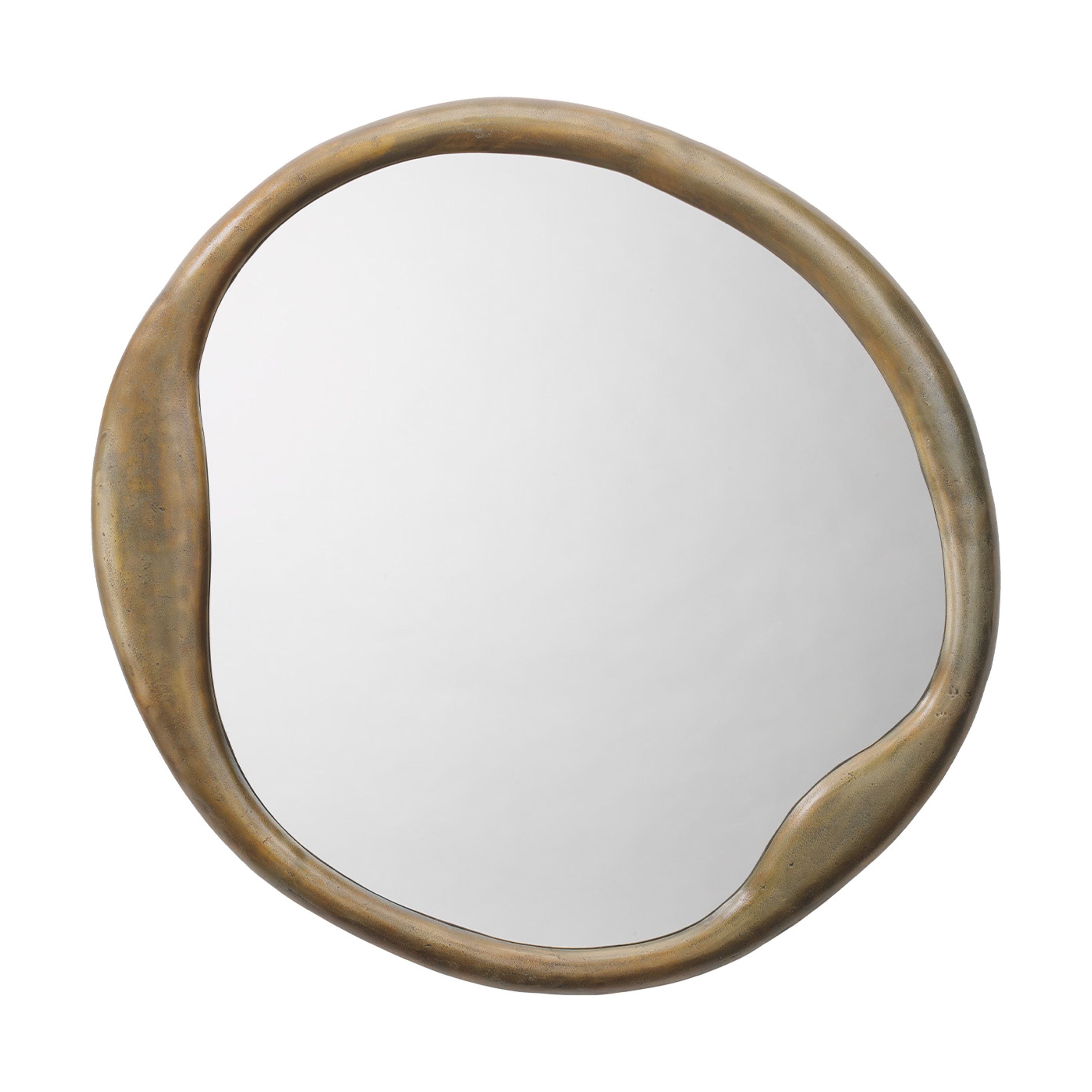 Organic Metal Round Wall Mirror Antique Brass by Jamie Young