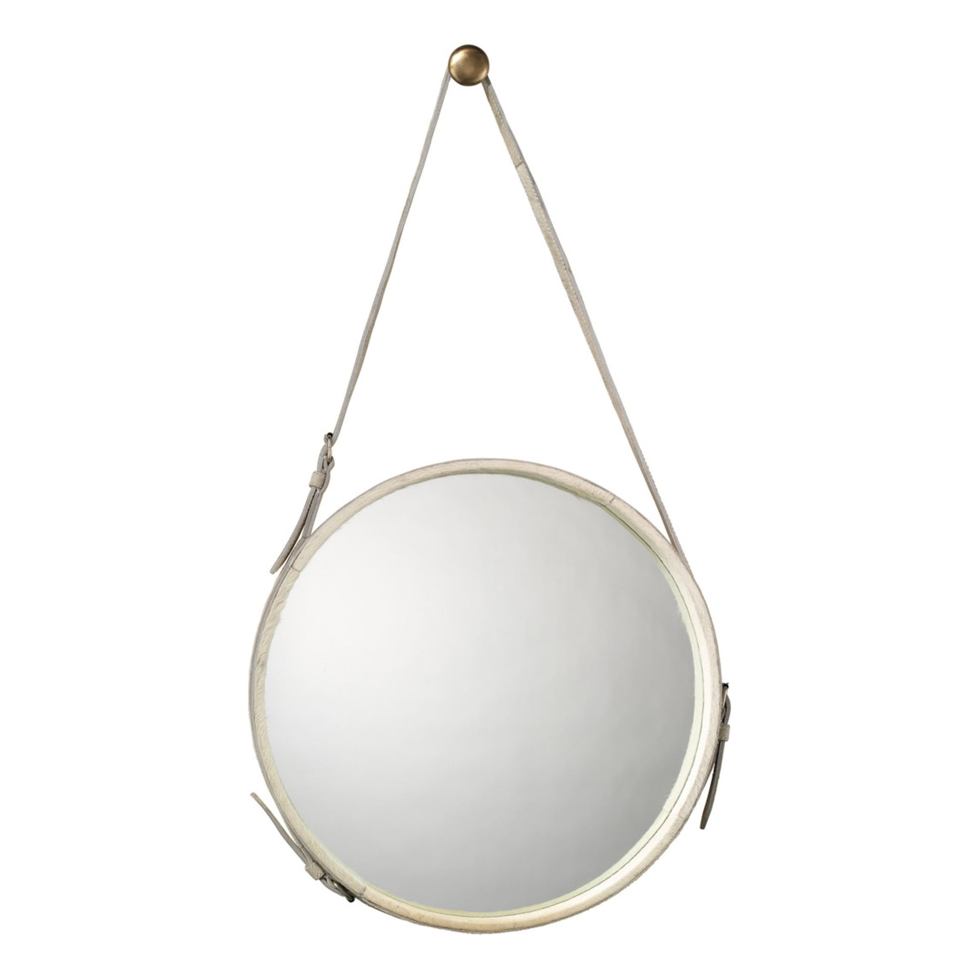 Round Steel Round Wall Mirror White Hide by Jamie Young