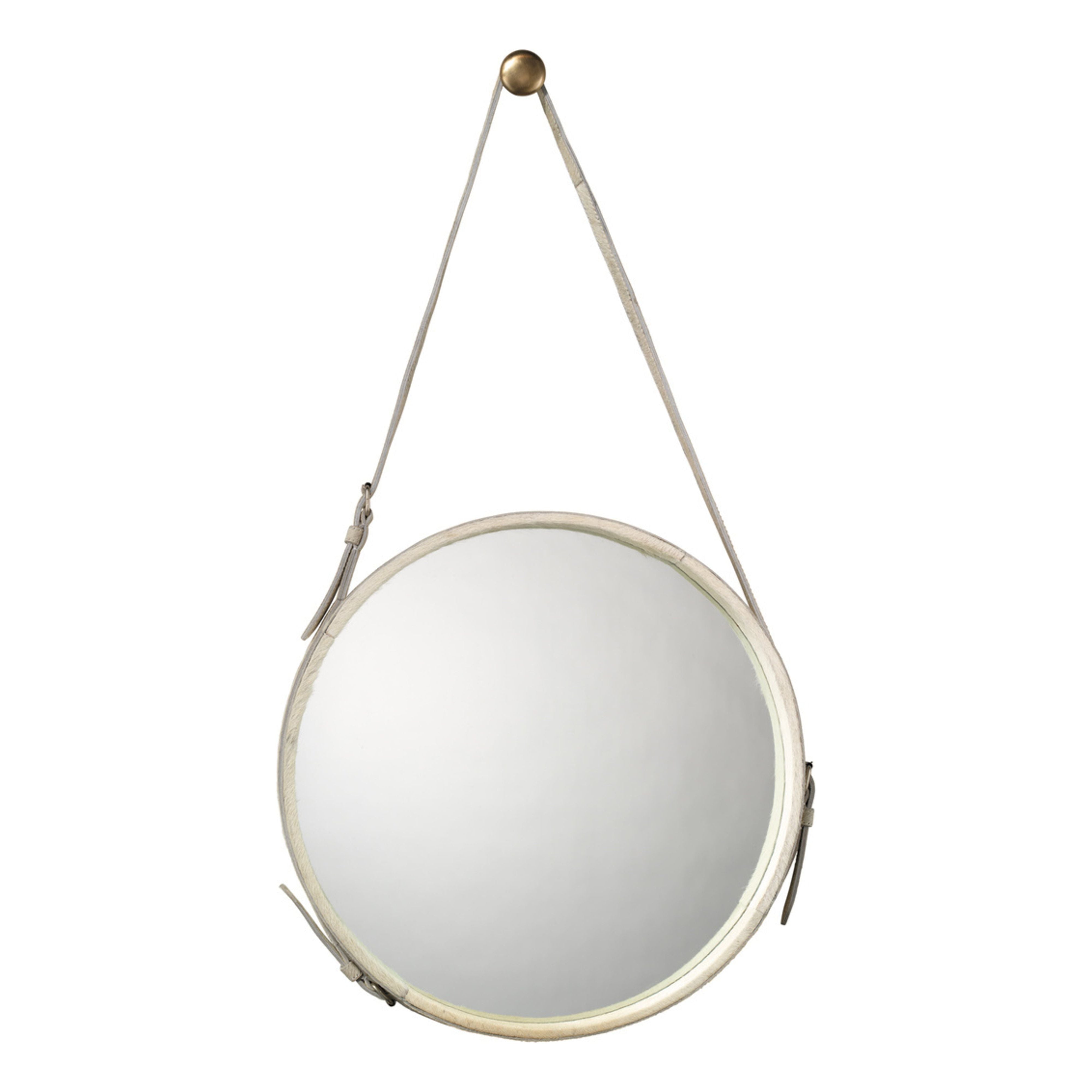 Round Steel Round Wall Mirror White Hide by Jamie Young