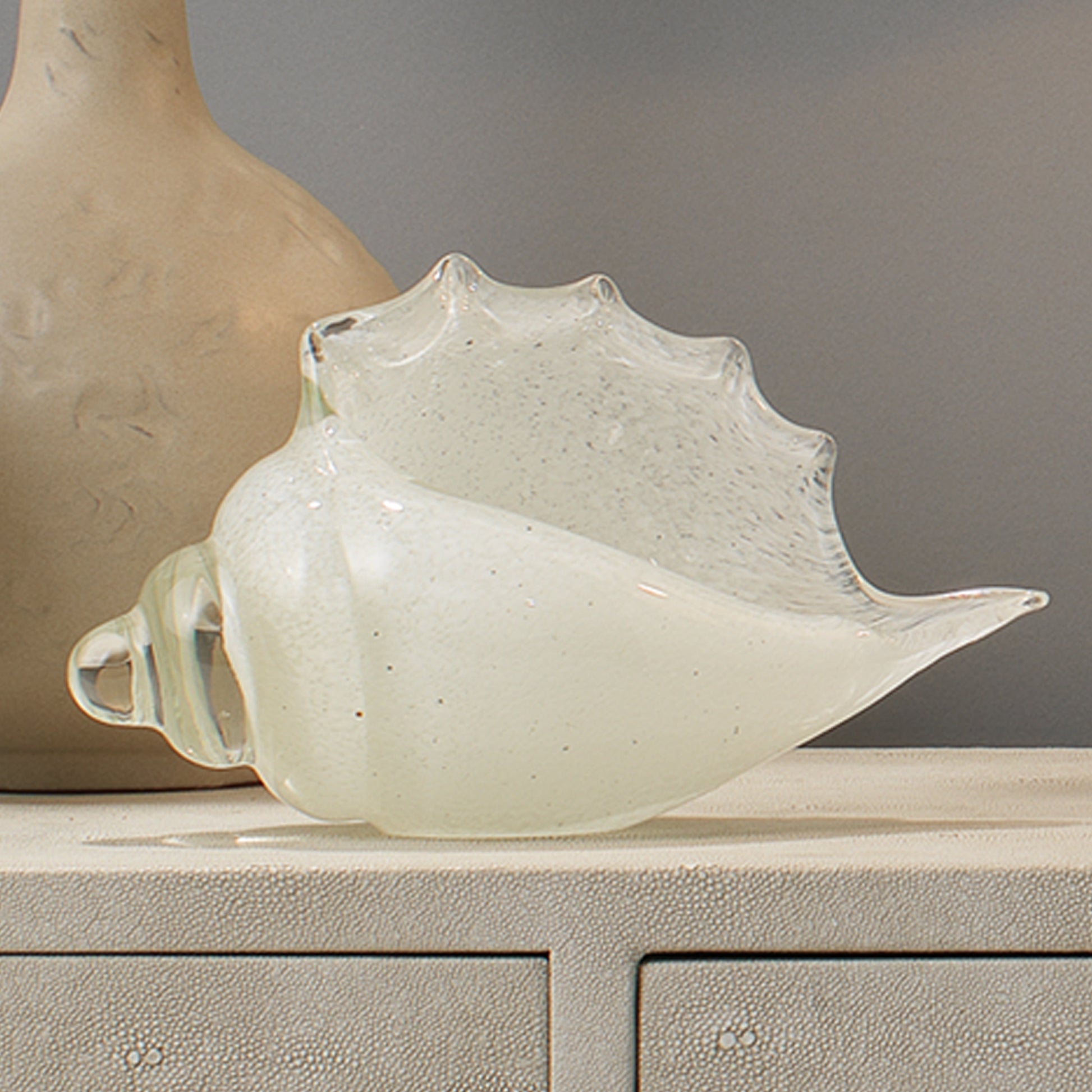 Triton Hand Blown Decorative Glass Shell, White by Jamie Young