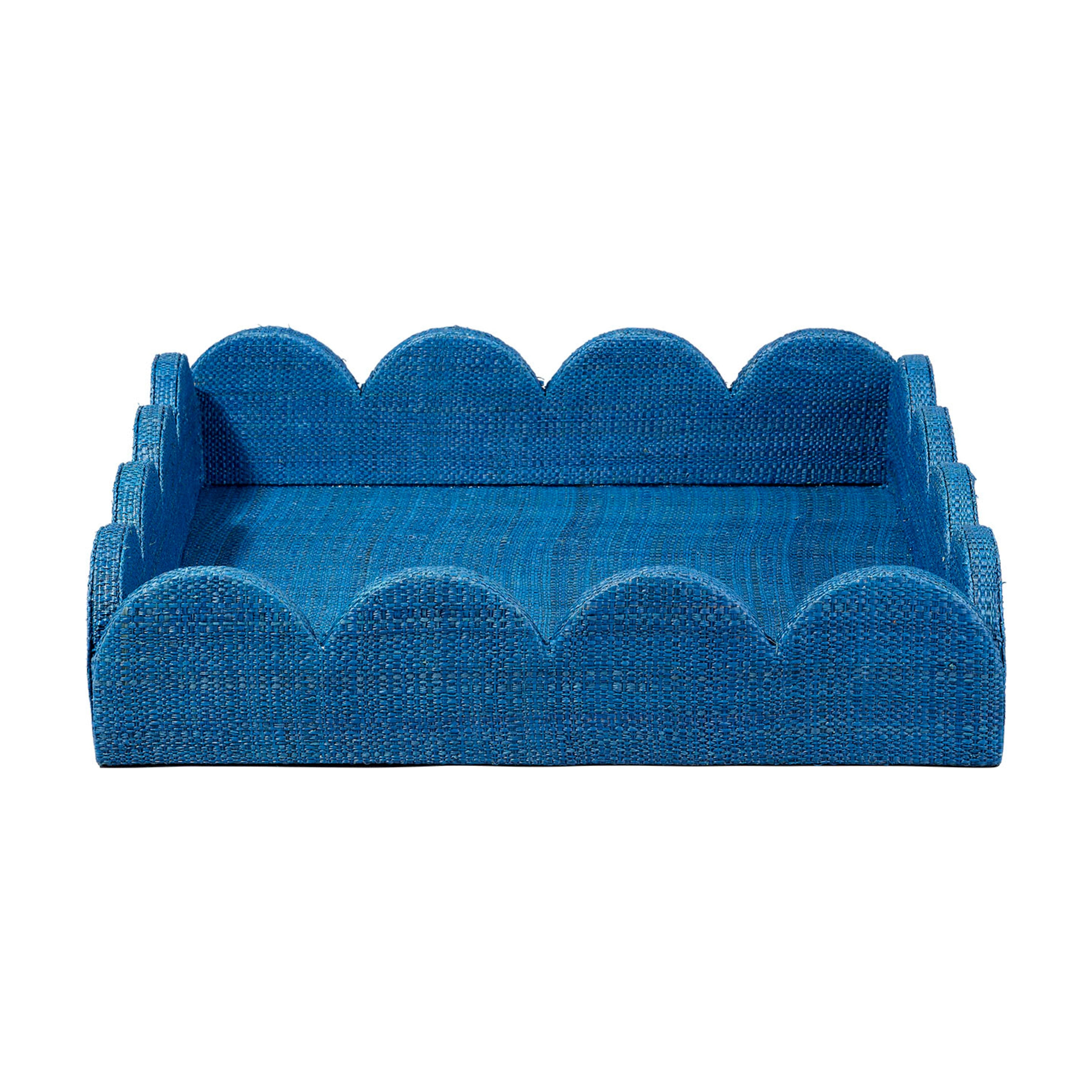 Wonderland Scalloped Small Decorative Raffia Tray, Indigo by Jamie Young