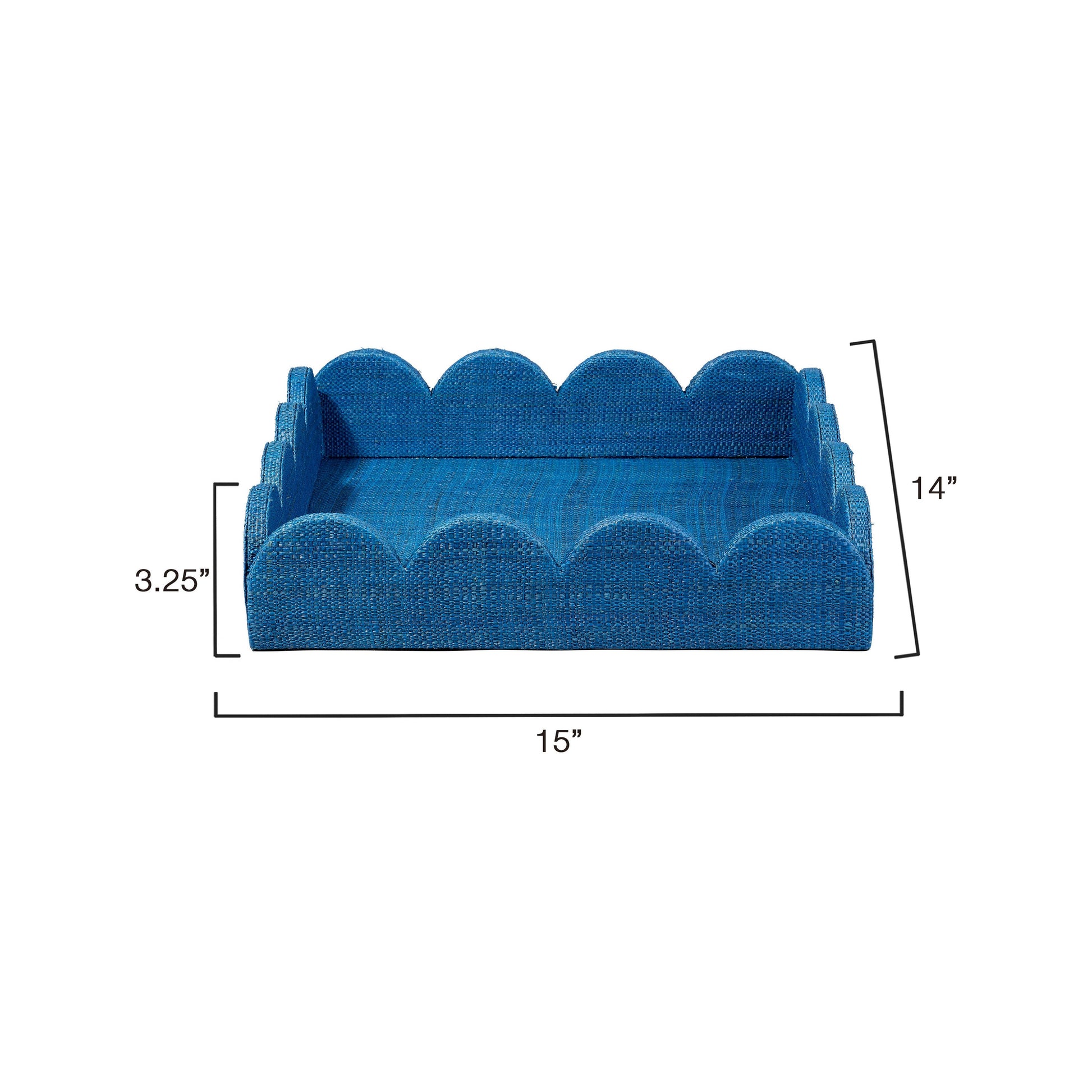 Wonderland Scalloped Small Decorative Raffia Tray, Indigo by Jamie Young
