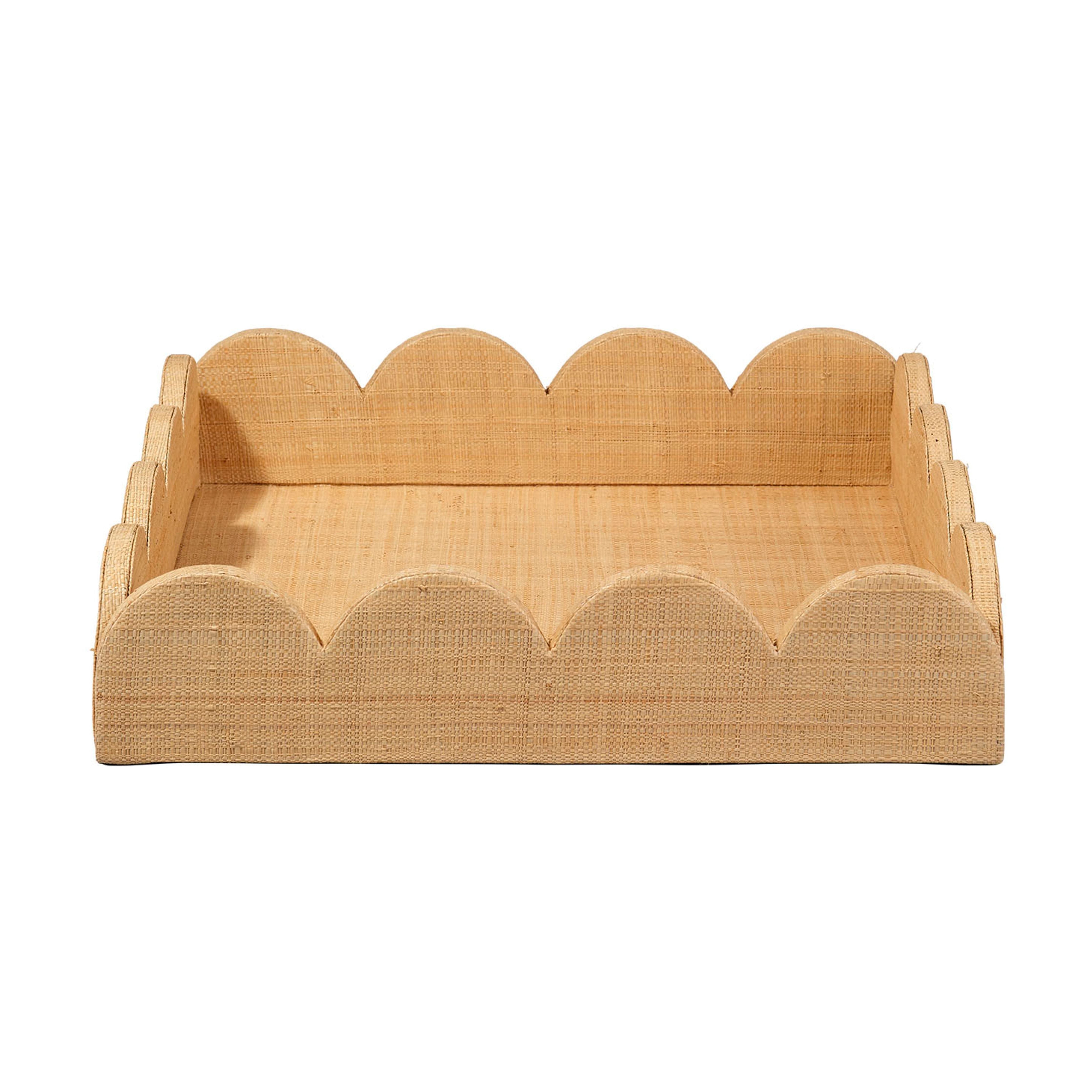 Wonderland Scalloped Small Decorative Raffia Tray, Natural by Jamie Young