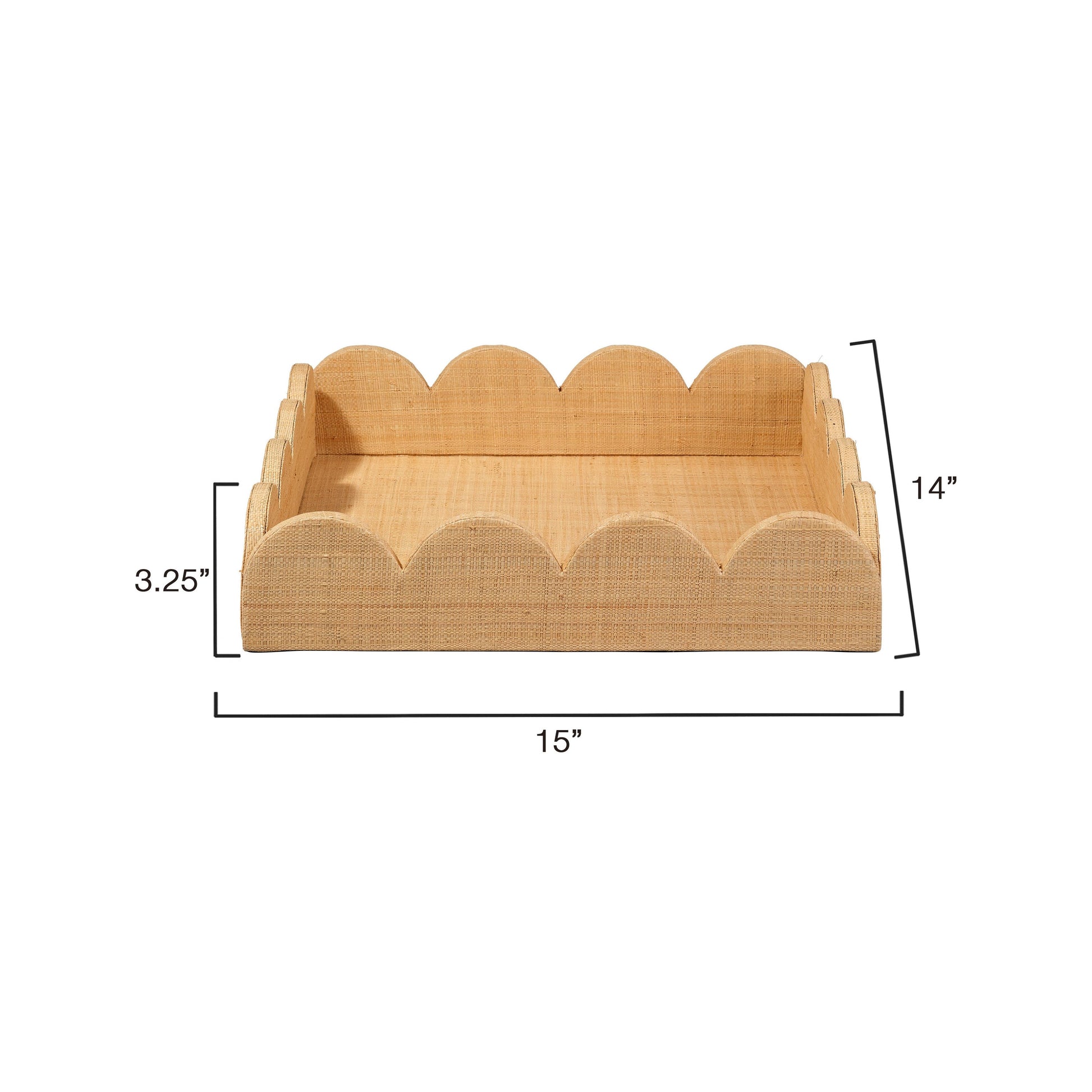 Wonderland Scalloped Small Decorative Raffia Tray, Natural by Jamie Young