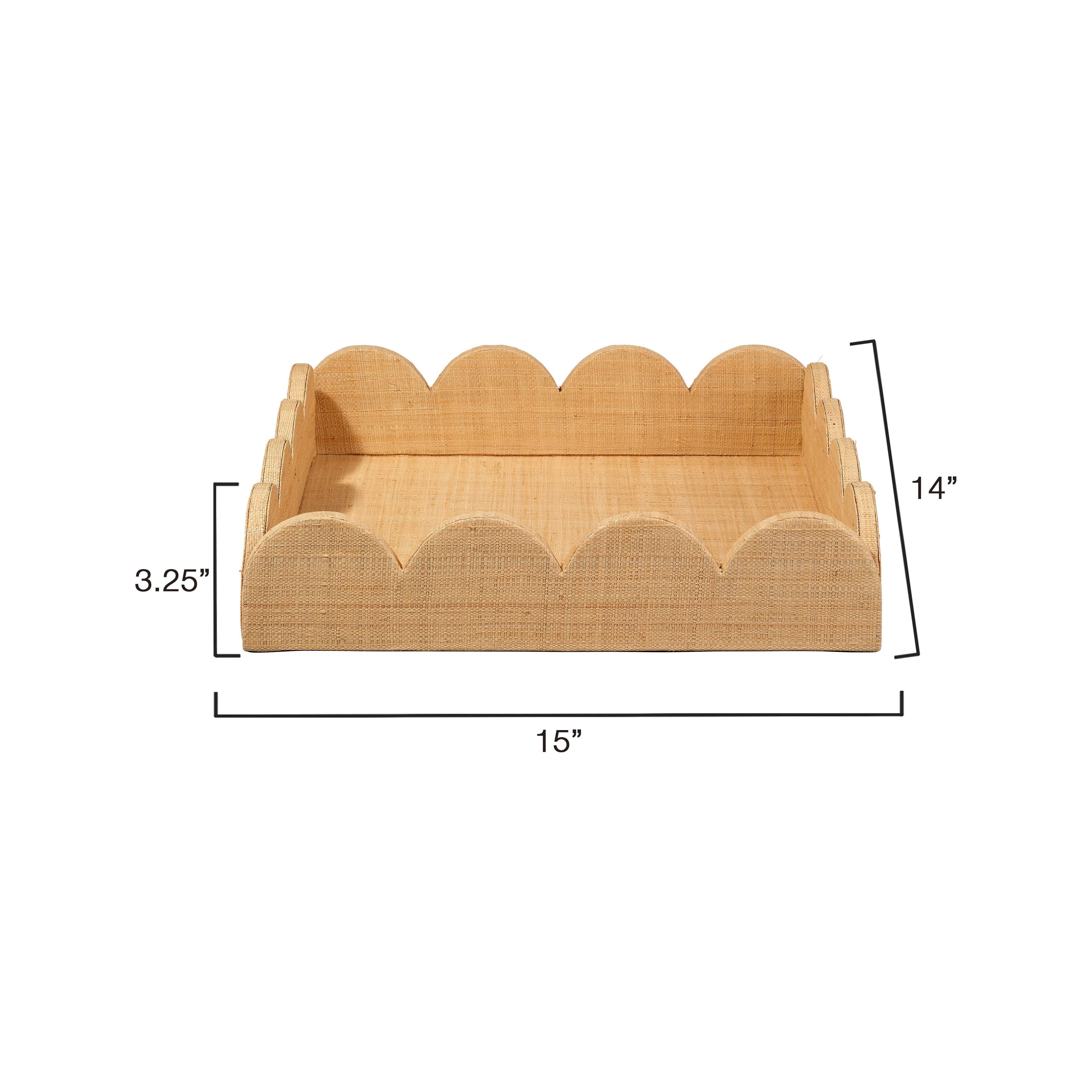Wonderland Scalloped Small Decorative Raffia Tray, Natural by Jamie Young