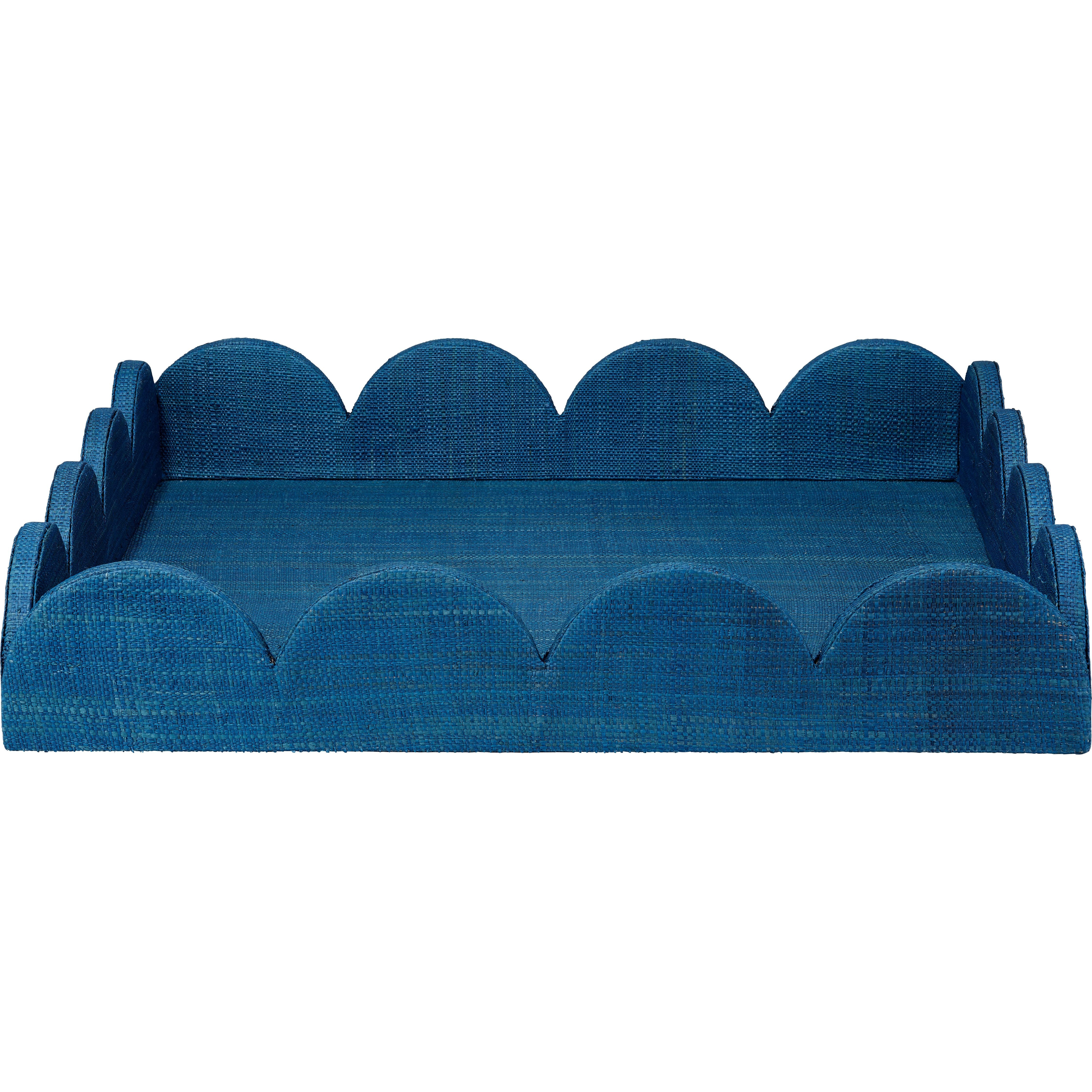 Wonderland Scalloped Decorative Raffia Tray, Indigo Indigo by Jamie Young