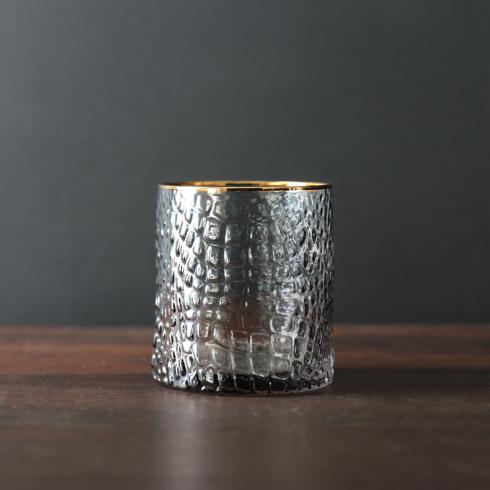 GLASS Croc Double Old Fashioned with Gold Rim – Smoke Grey by Beatriz Ball