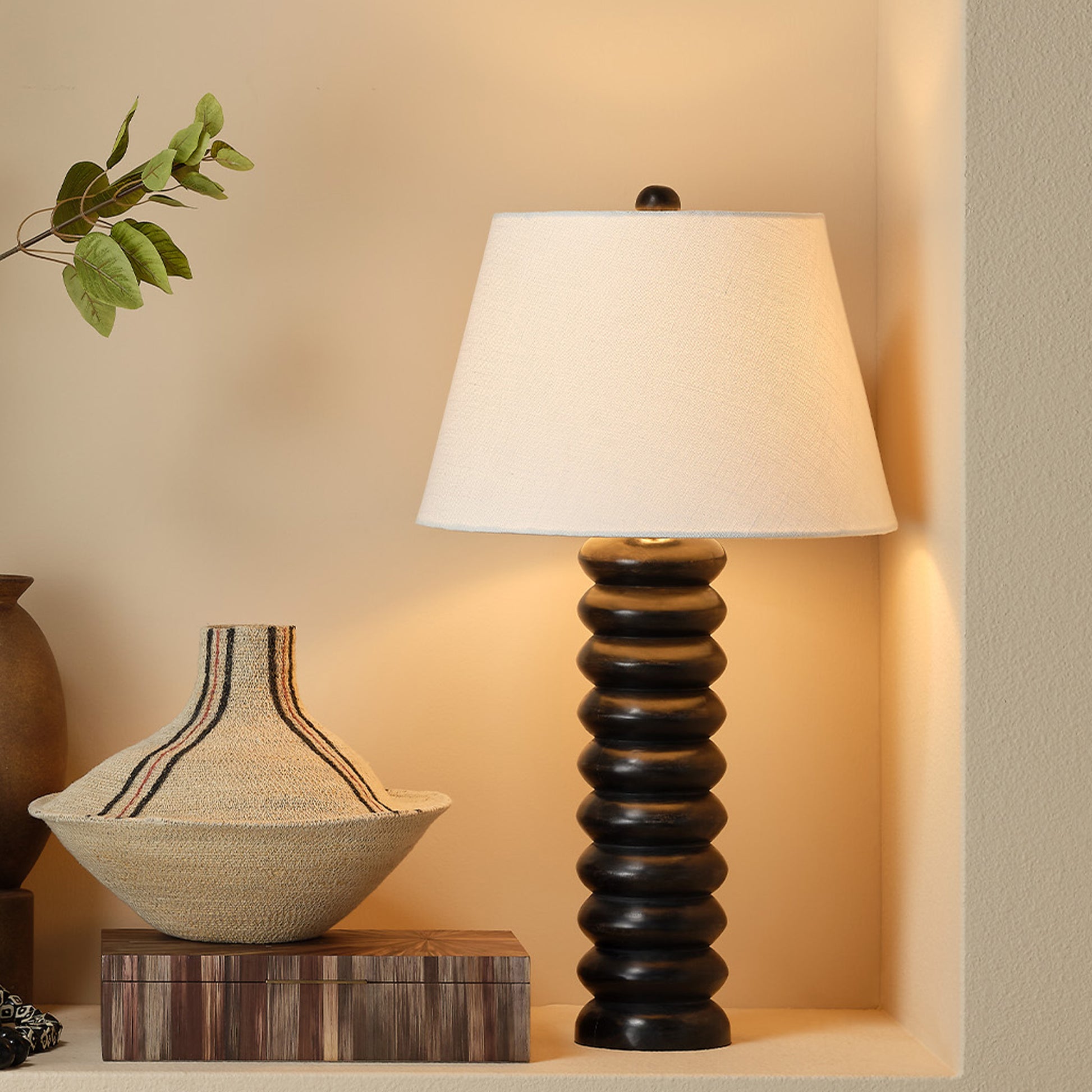 Abacus Mango Wood Table Lamp with Linen Shade by Jamie Young