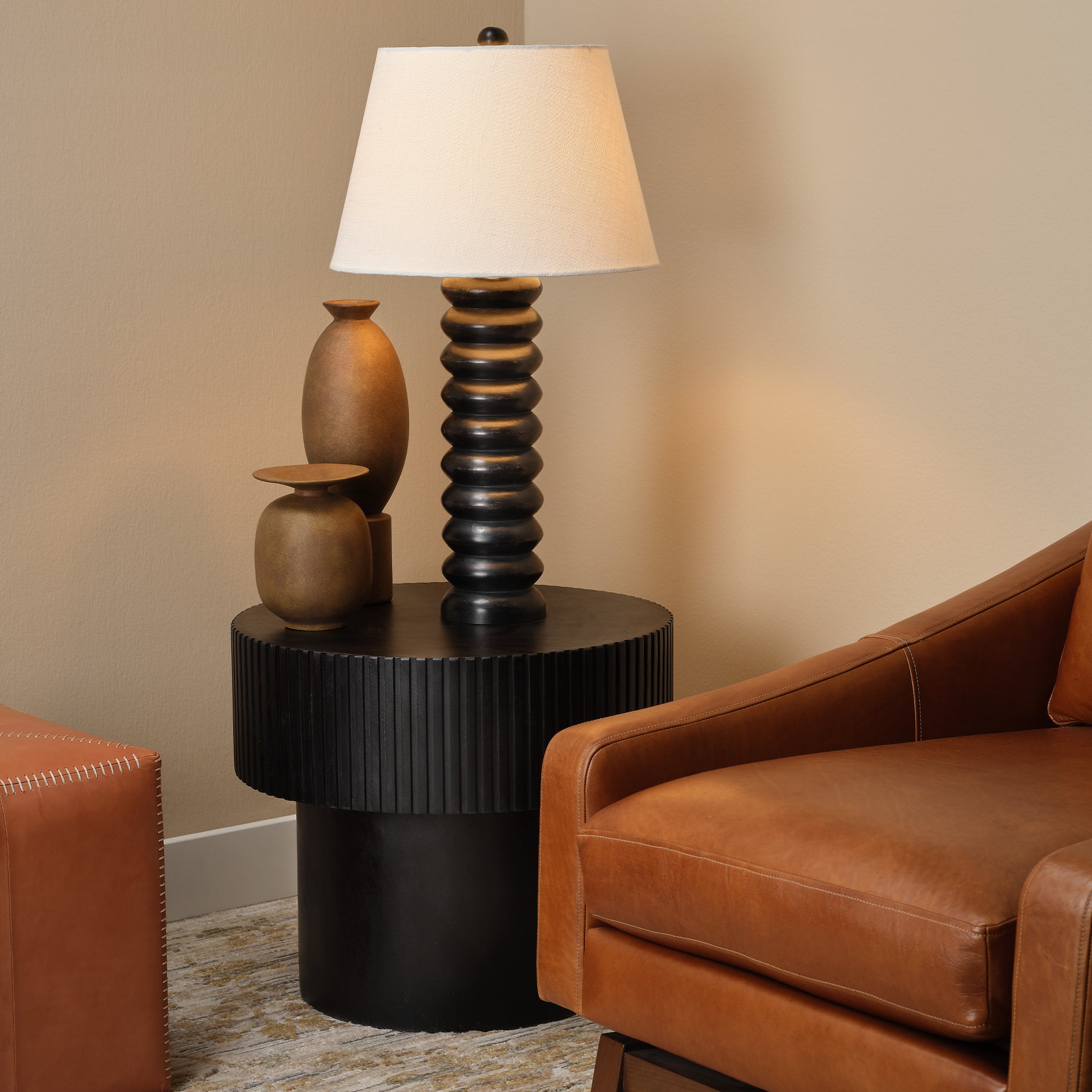 Abacus Mango Wood Table Lamp with Linen Shade by Jamie Young