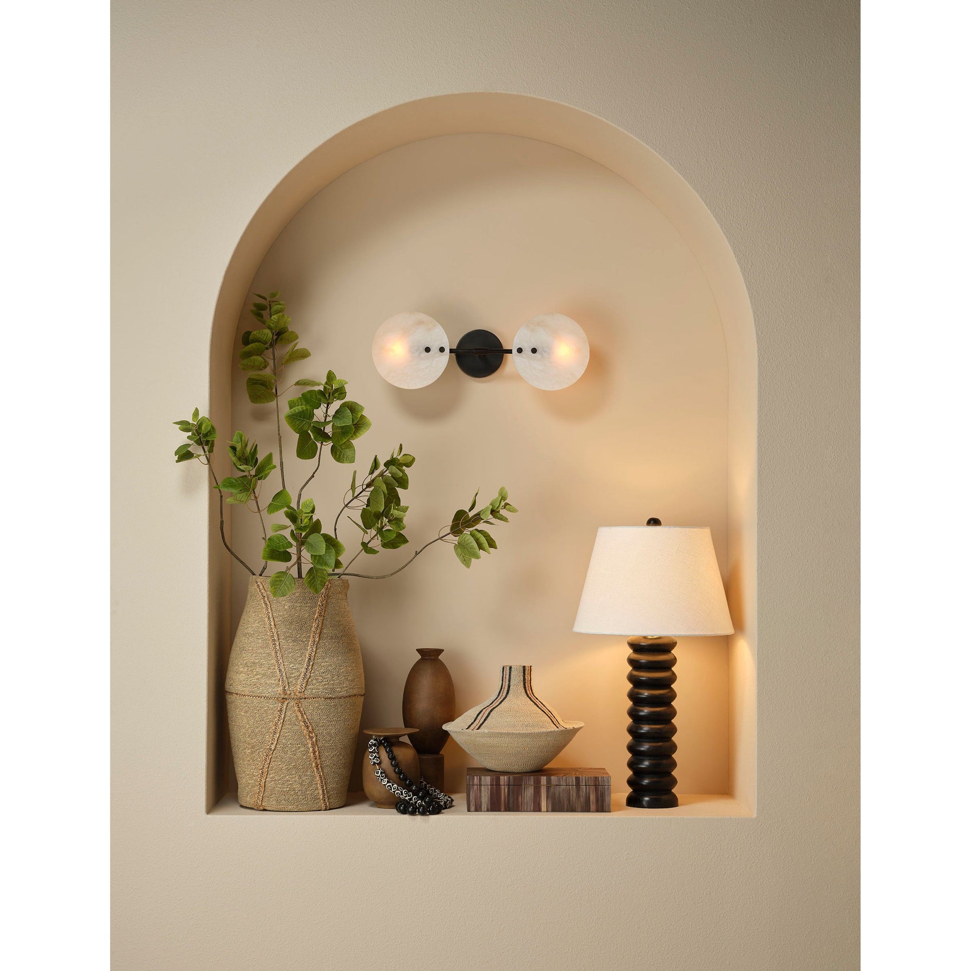 Abacus Mango Wood Table Lamp with Linen Shade by Jamie Young
