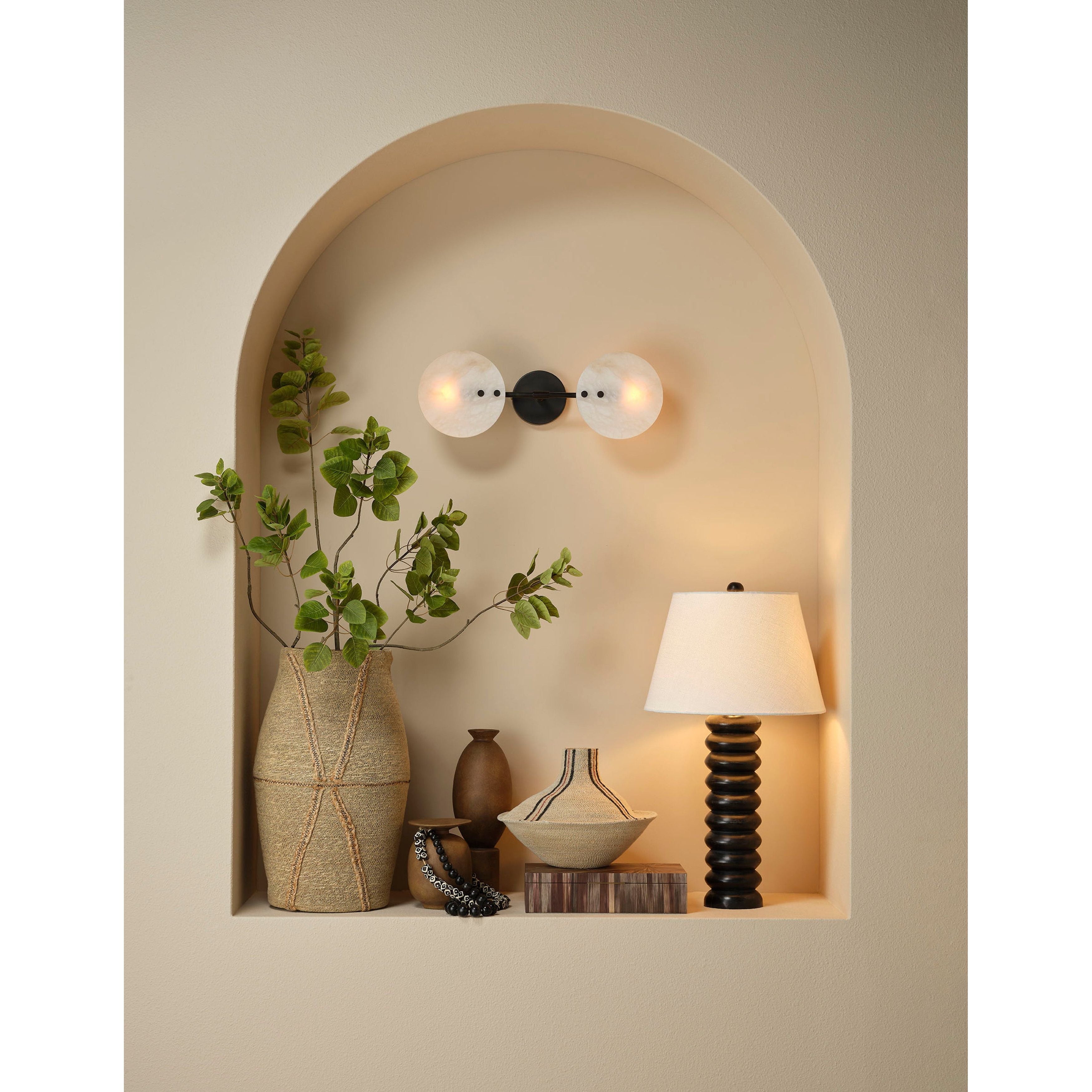 Abacus Mango Wood Table Lamp with Linen Shade by Jamie Young