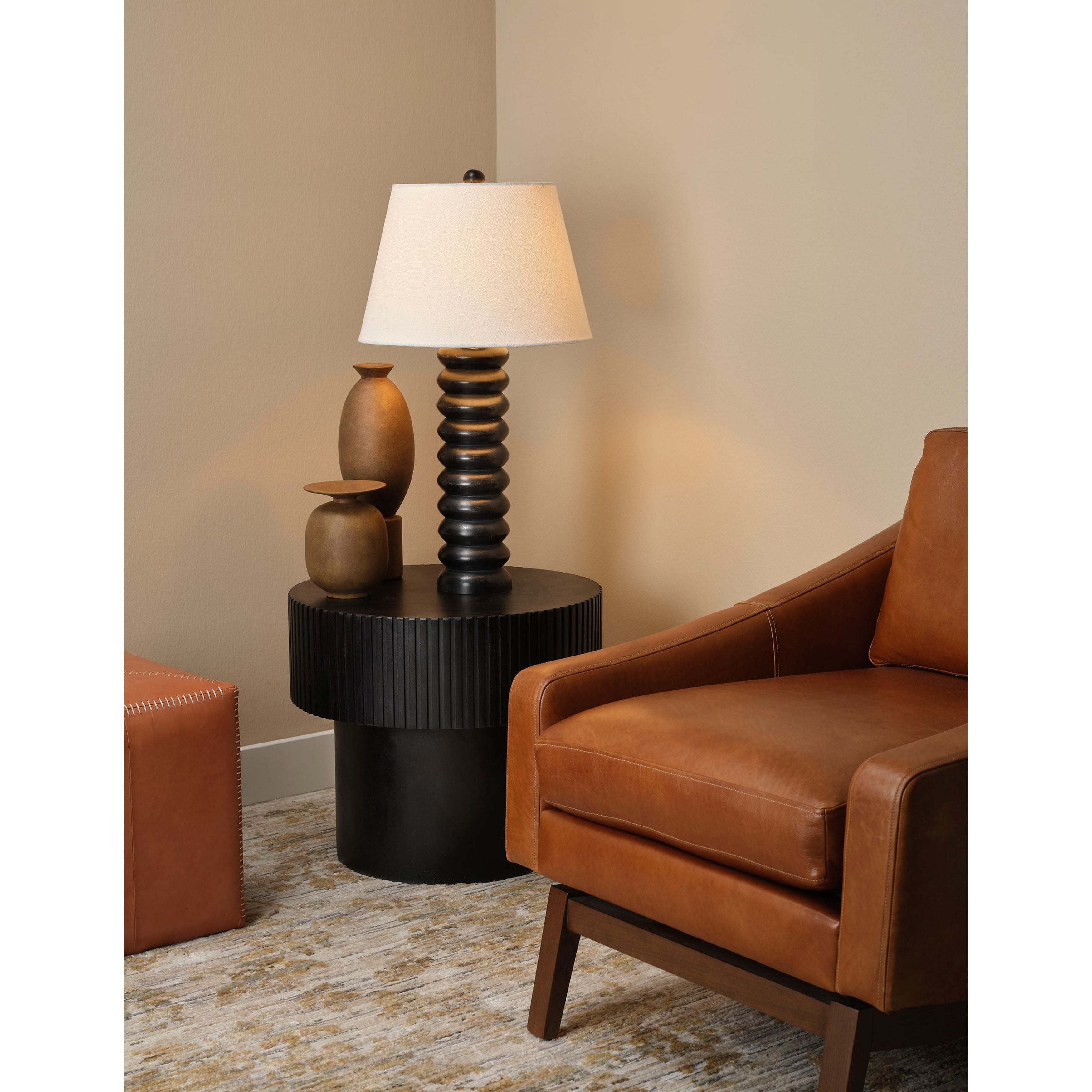 Abacus Mango Wood Table Lamp with Linen Shade by Jamie Young