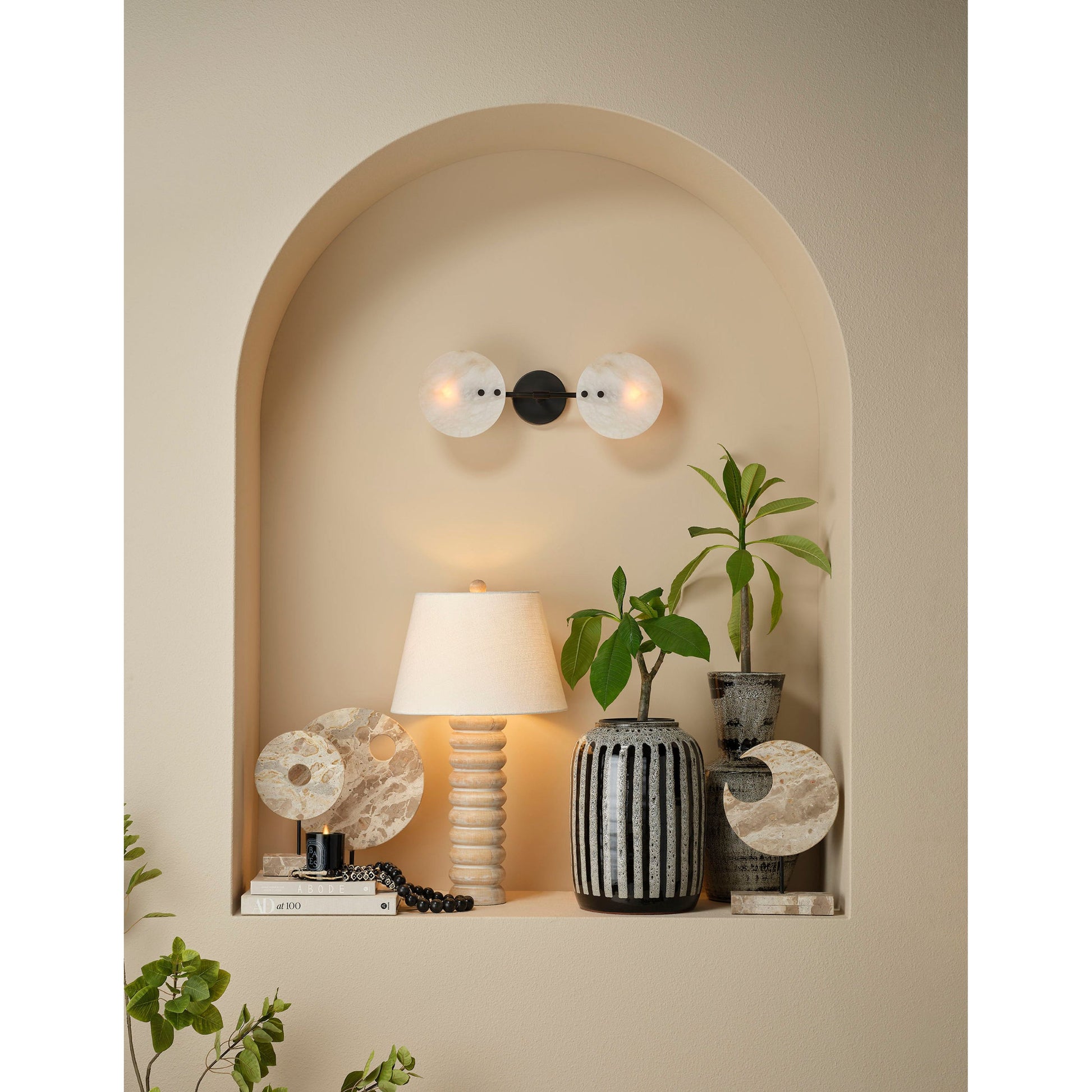 Abacus Mango Wood Table Lamp with Linen Shade by Jamie Young