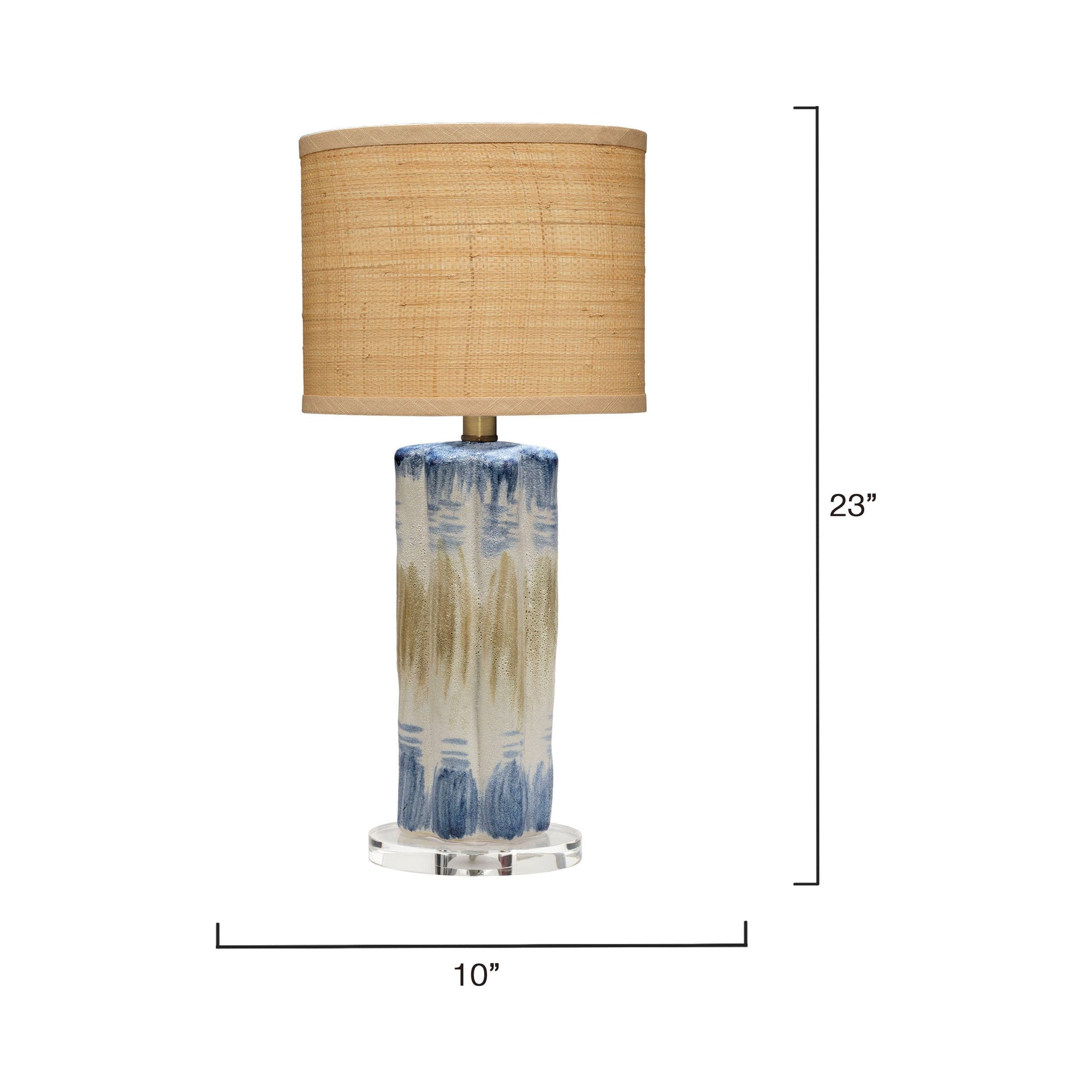 Abstract Ceramic Table Lamp with Raffia Shade by Jamie Young