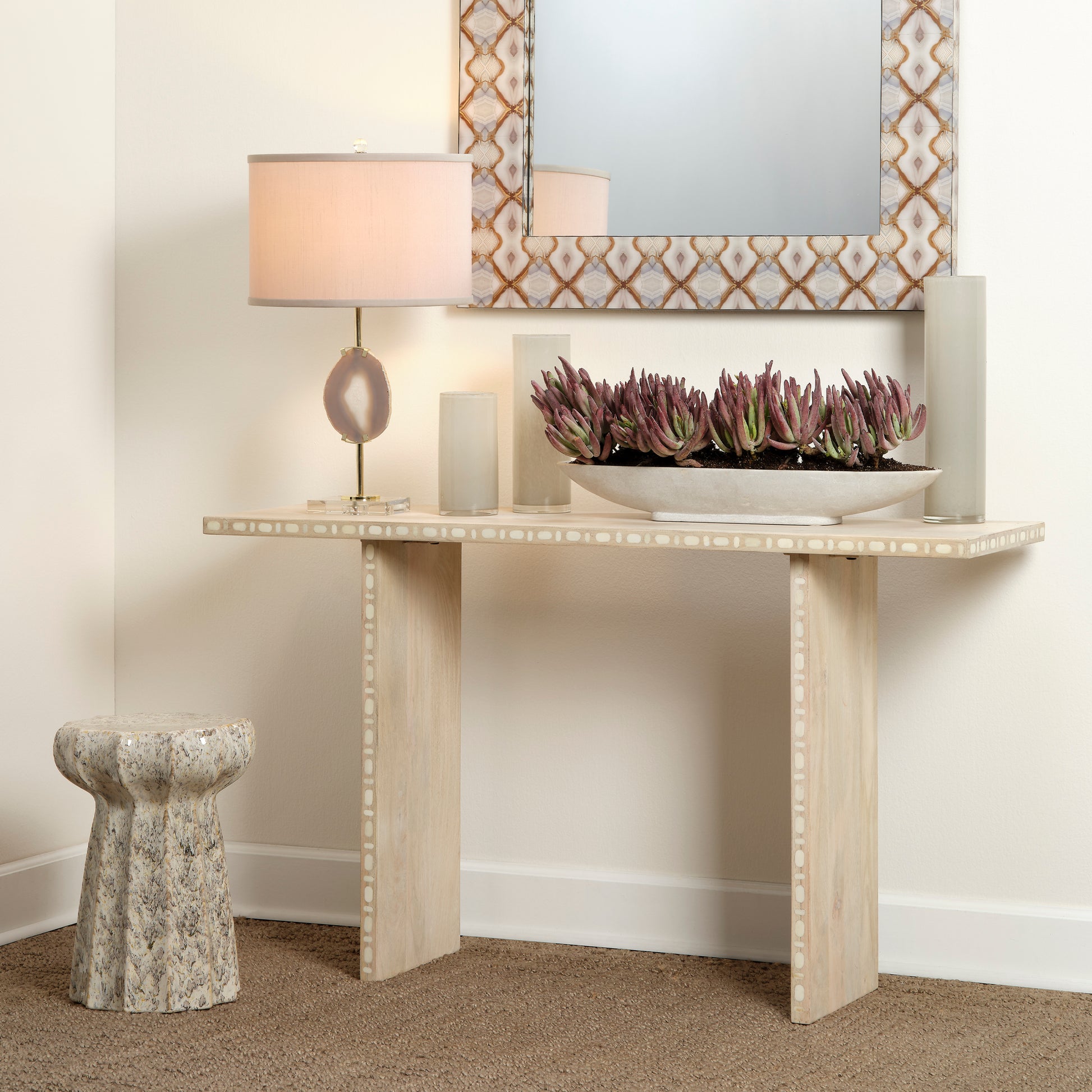Agate Slice Table Lamp with Linen Shade by Jamie Young