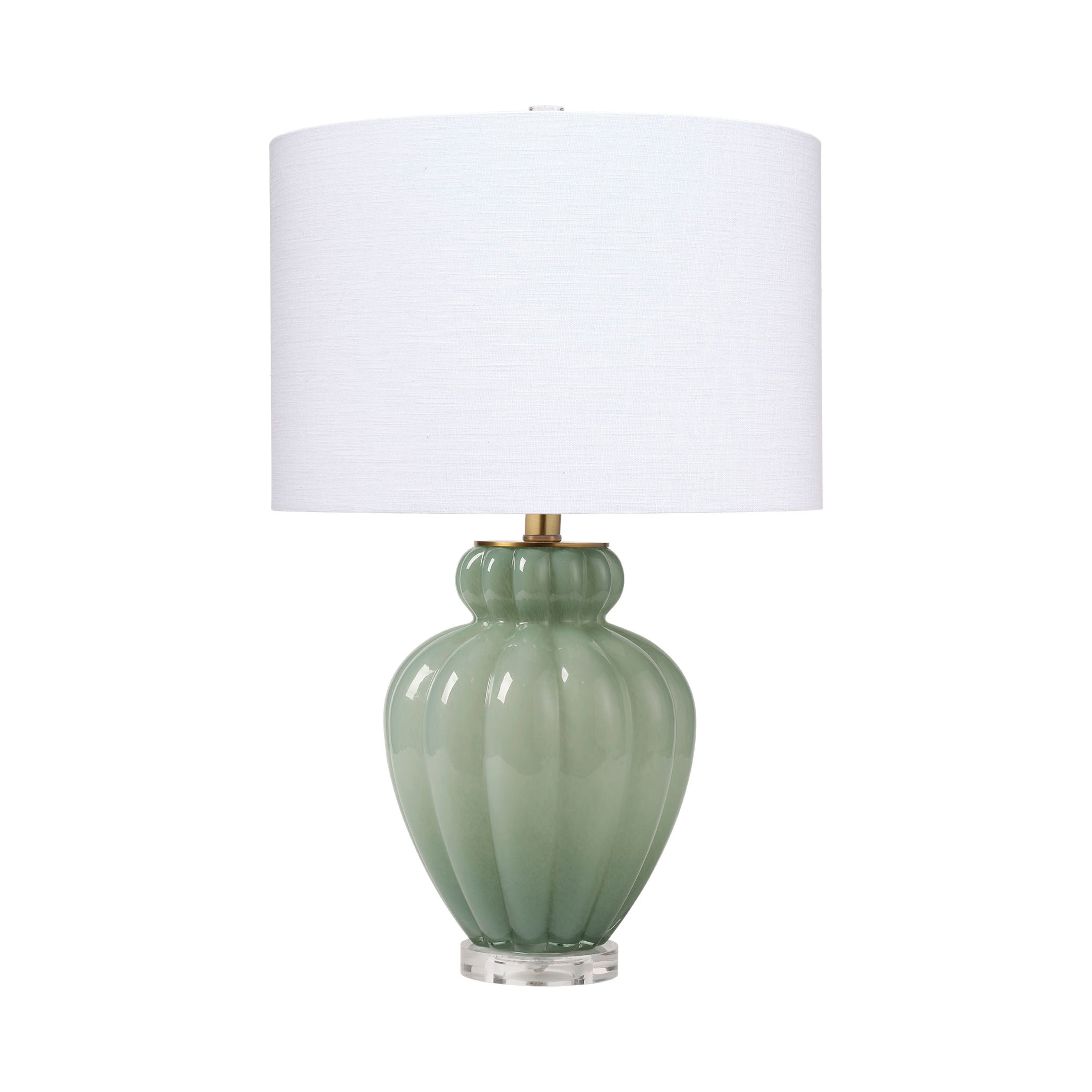 Agnes Blown Glass Table Lamp with Linen Shade, Celadon by Jamie Young