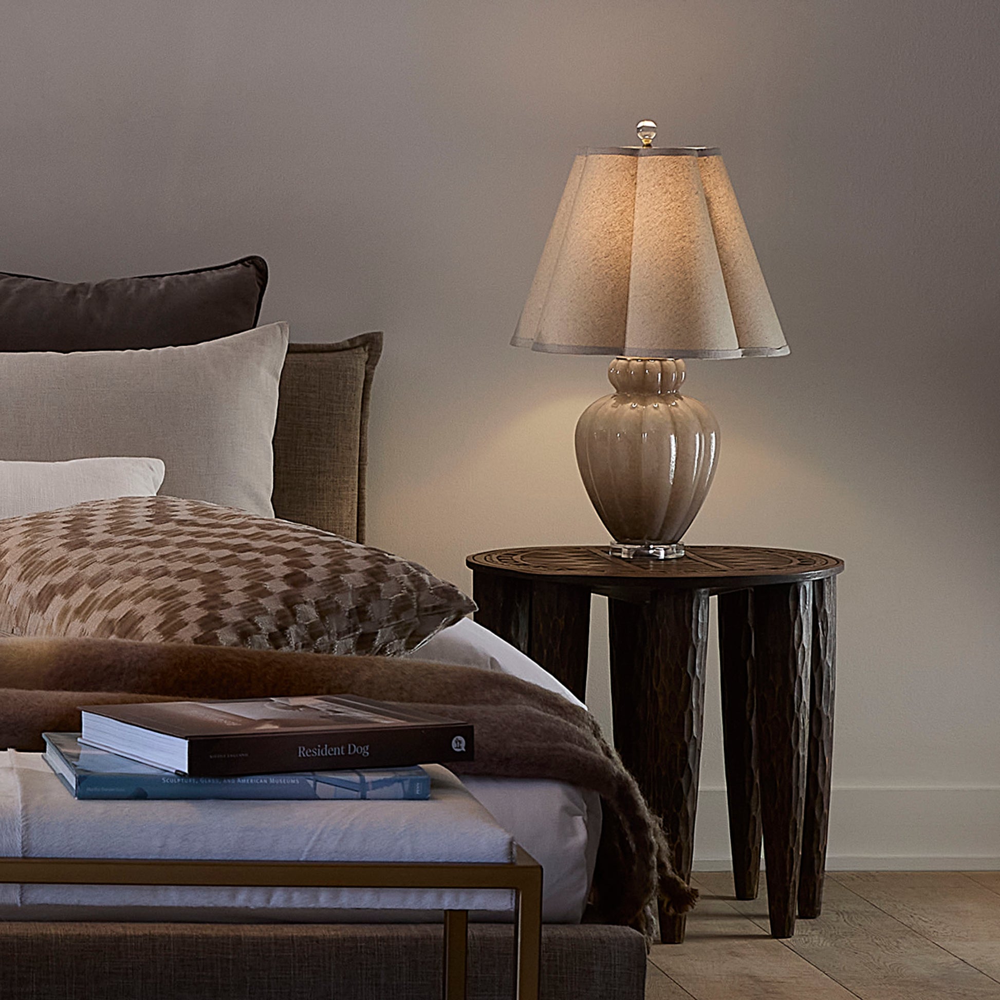 Agnes Blown Glass Table Lamp with Linen Scalloped Shade, Taupe by Jamie Young