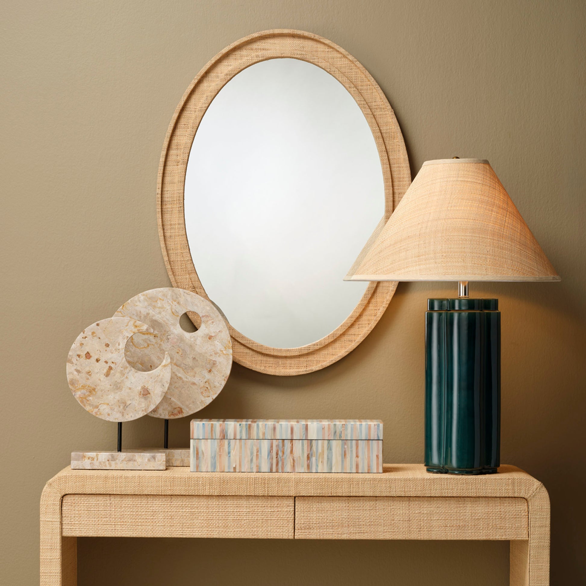Allister Ceramic Table Lamp with Raffia Shade by Jamie Young