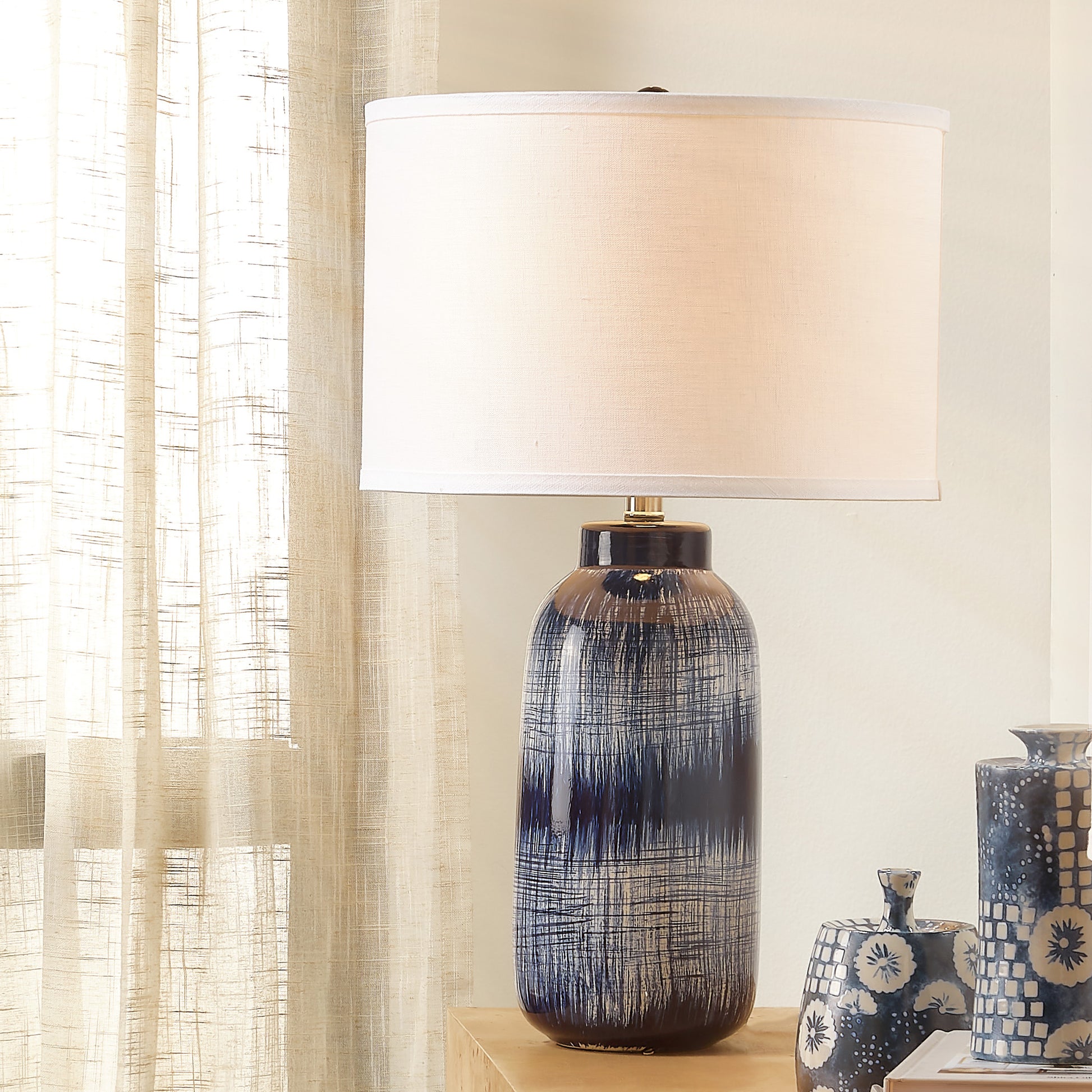Batik Ceramic Table Lamp with Linen Shade by Jamie Young