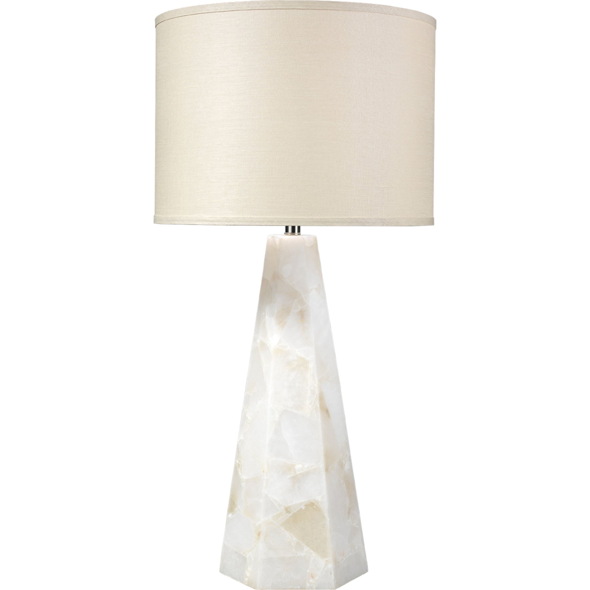 Borealix Alabaster Hexagon Table Lamp with Linen Shade by Jamie Young