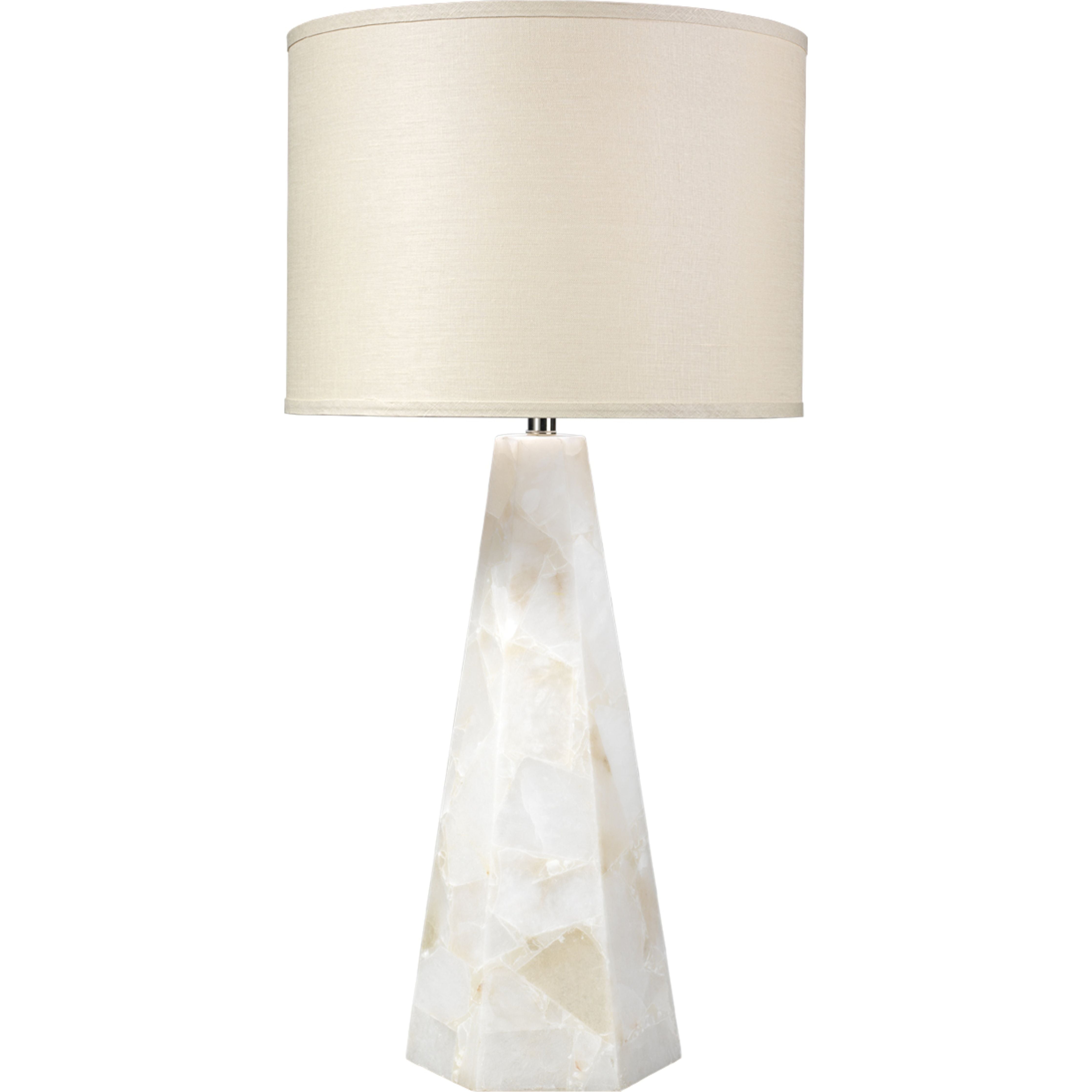 Borealix Alabaster Hexagon Table Lamp with Linen Shade by Jamie Young